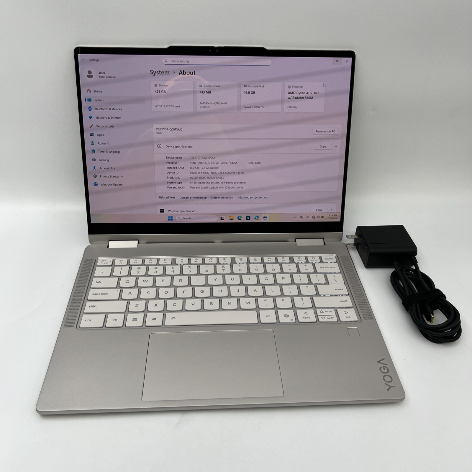 Lenovo Yoga 7 2-in-1 14″ 2K OLED Touch Laptop Ryzen AI 5 340 16GB 512SSD – Used