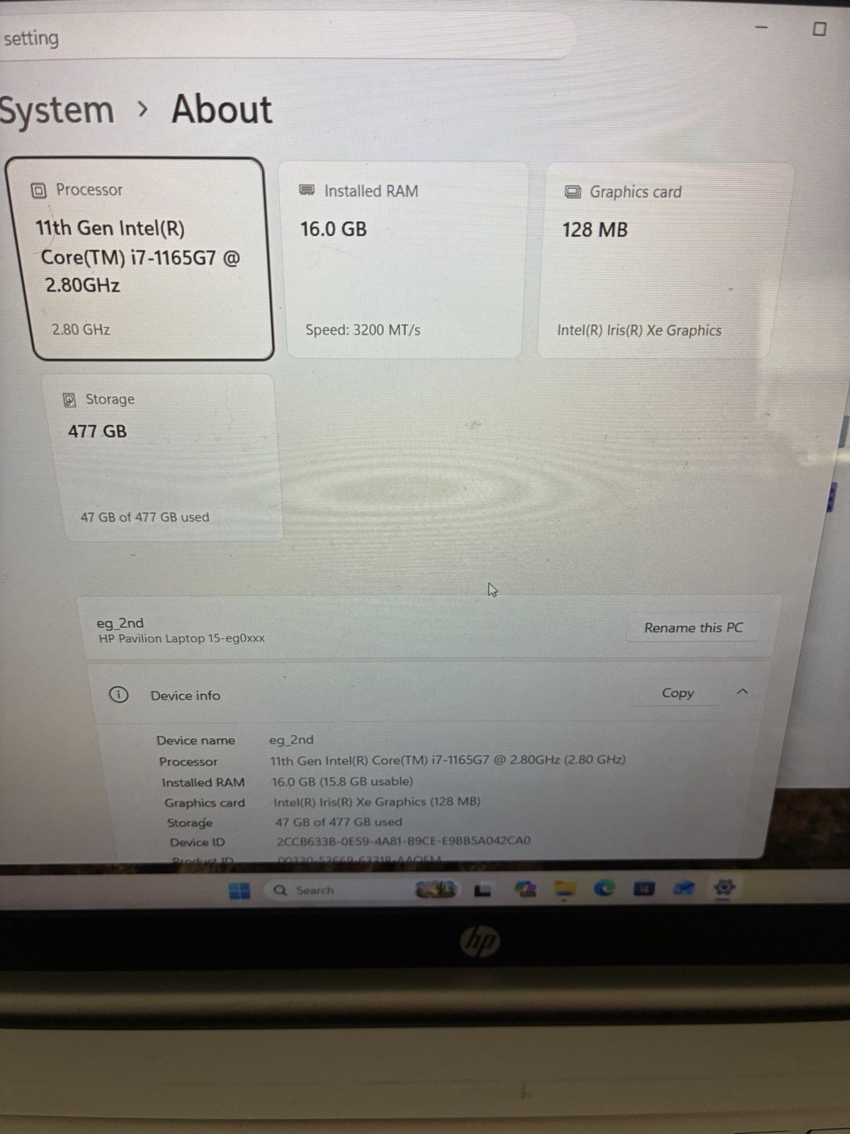 HP Pavilion 15-eg0021nr 15″ Intel i7-1165G7 2.8GHz 16GB RAM 512GB NMVe W11-Pro
