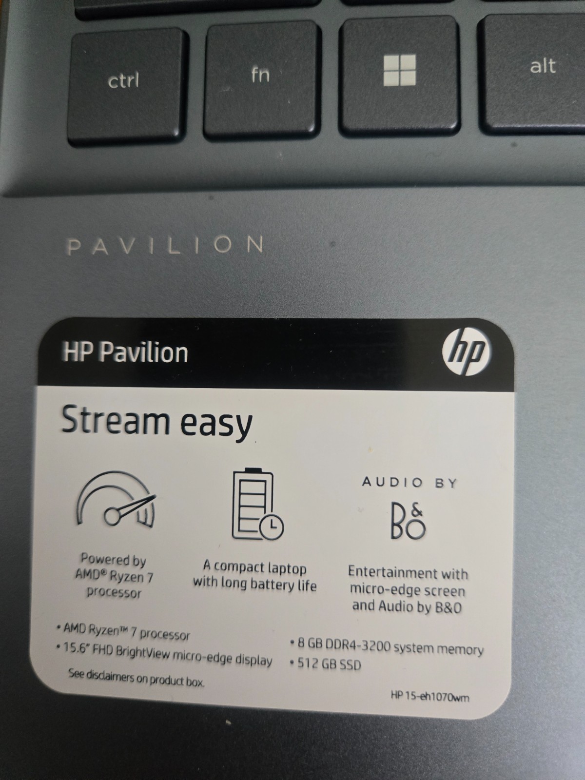 HP Pavilion 15.6″ Ryzen 7 Pro 5700U 16GB RAM 512GB***Full Battery.