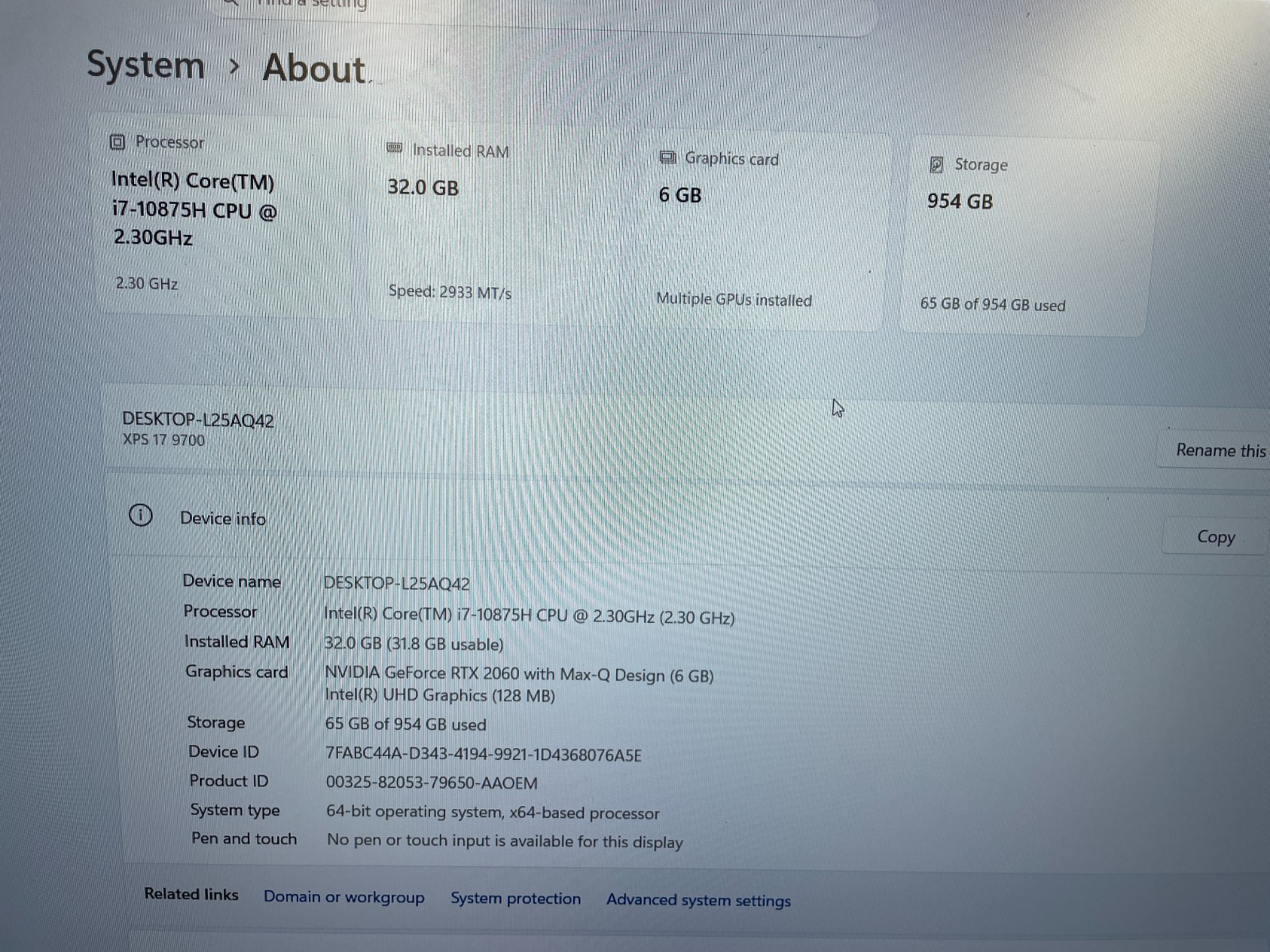 Dell XPS 17 9700 i7-10875H 2.3GHz 32GB RAM 1TB SSD RTX 2060 Win 11 Home