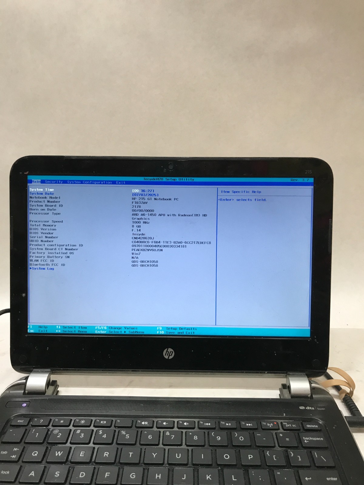 HP 215 G1 11″ Laptop AMD A6-1450 1GHz NO RAM NO HDD/OS Boots to BIOS READ!! – DW