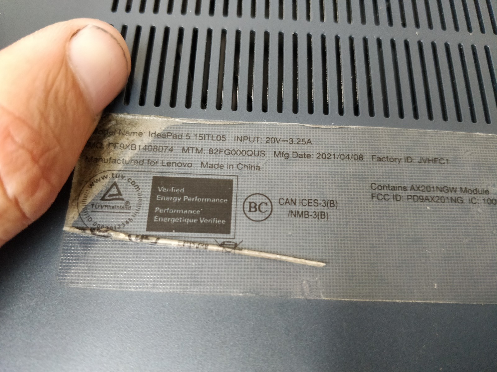Lenovo IdeaPad 5 15ITL05 INTEL CORE I5-1135G7@2.40GHz 8GB RAM NO DRIVE PART 9076