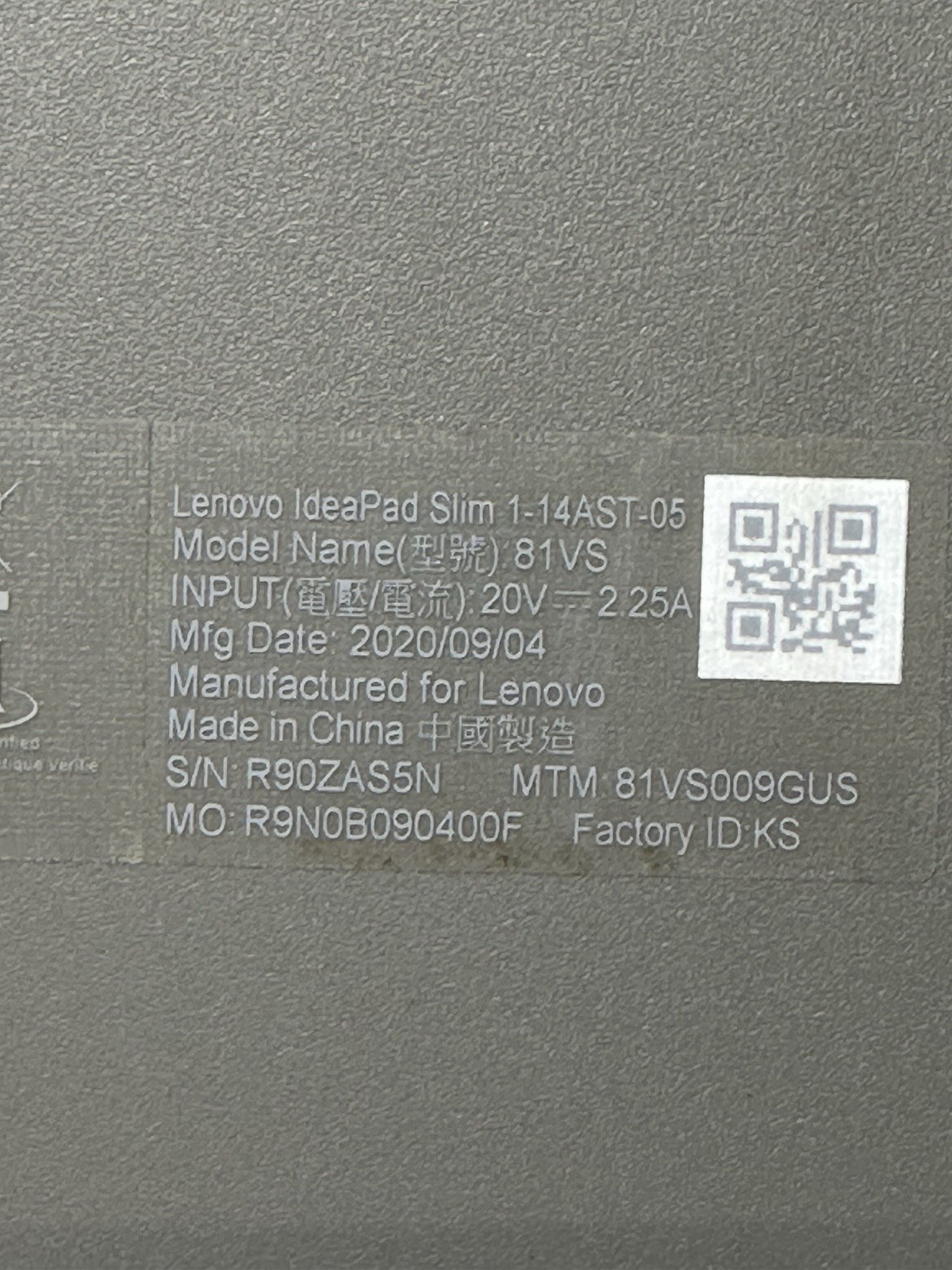 Lenovo IdeaPad Slim 1-14AST-05 14″ A6-9220e RADEON R4 4GB RAM 64GB SSD(UNTESTED)