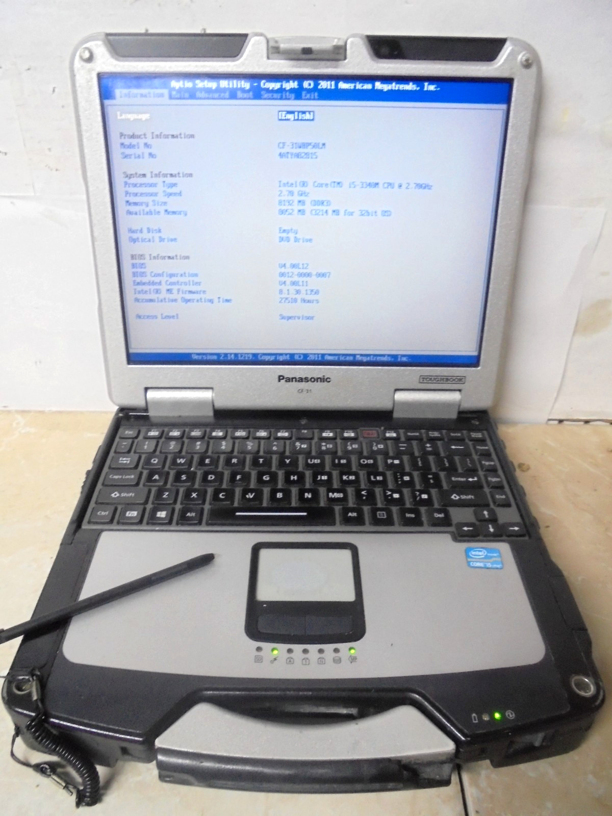 Panasonic Toughbook CF-31 MK4,i5-3340M @2.7GHz. NO HDD,NO caddy & NO Power Adapt