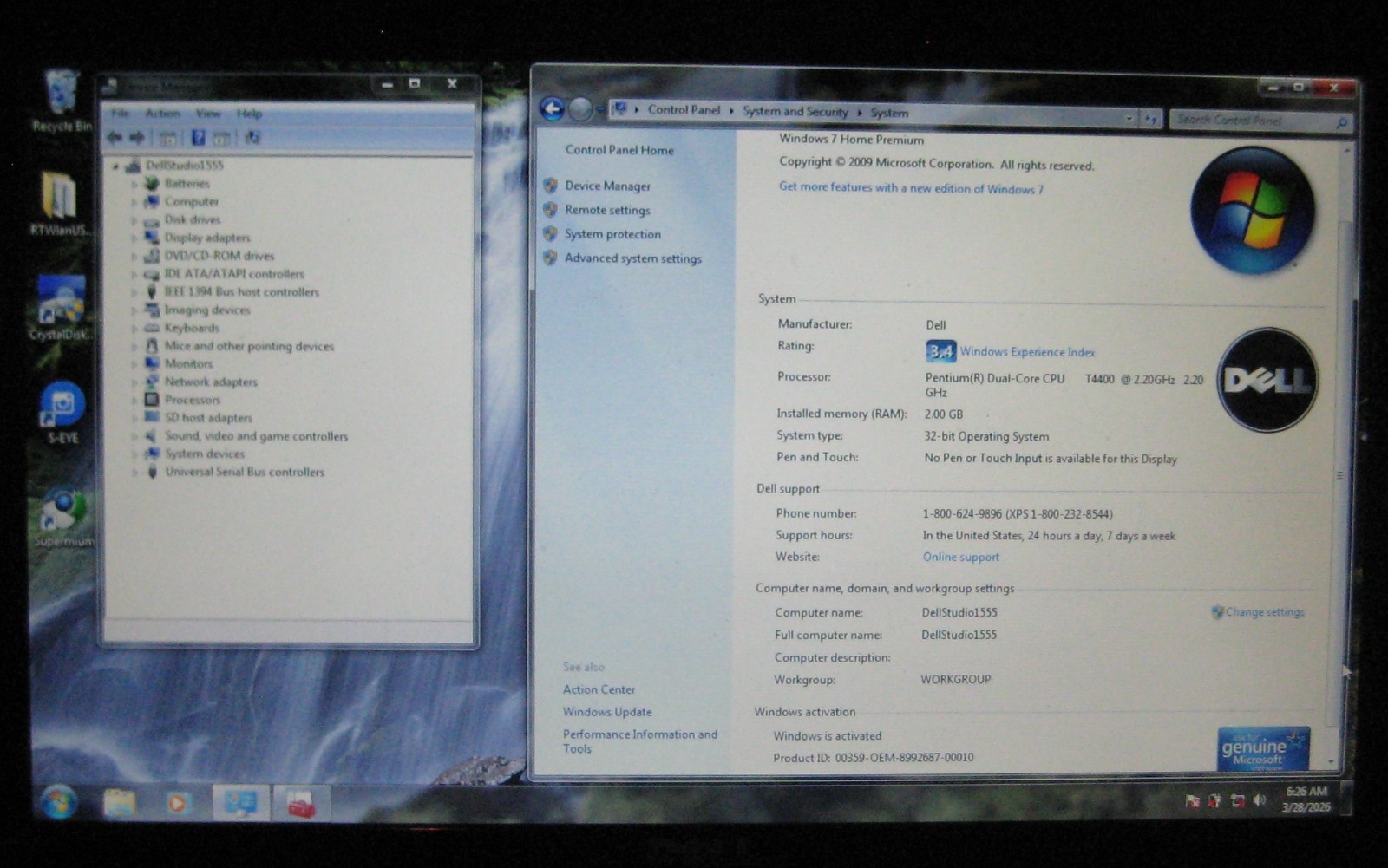 Dell Studio 1555 Laptop Pentium Dual-Core@2.2GHz, 2GB RAM, 500GB HDD, Win 7 Home
