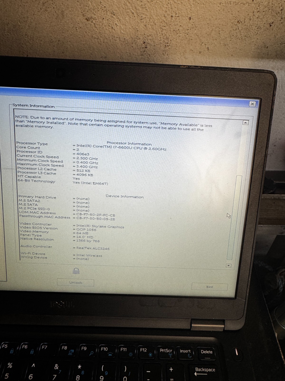 Dell Latitude 5480 Core I7-6600 Laptop For Parts/Repair #5879