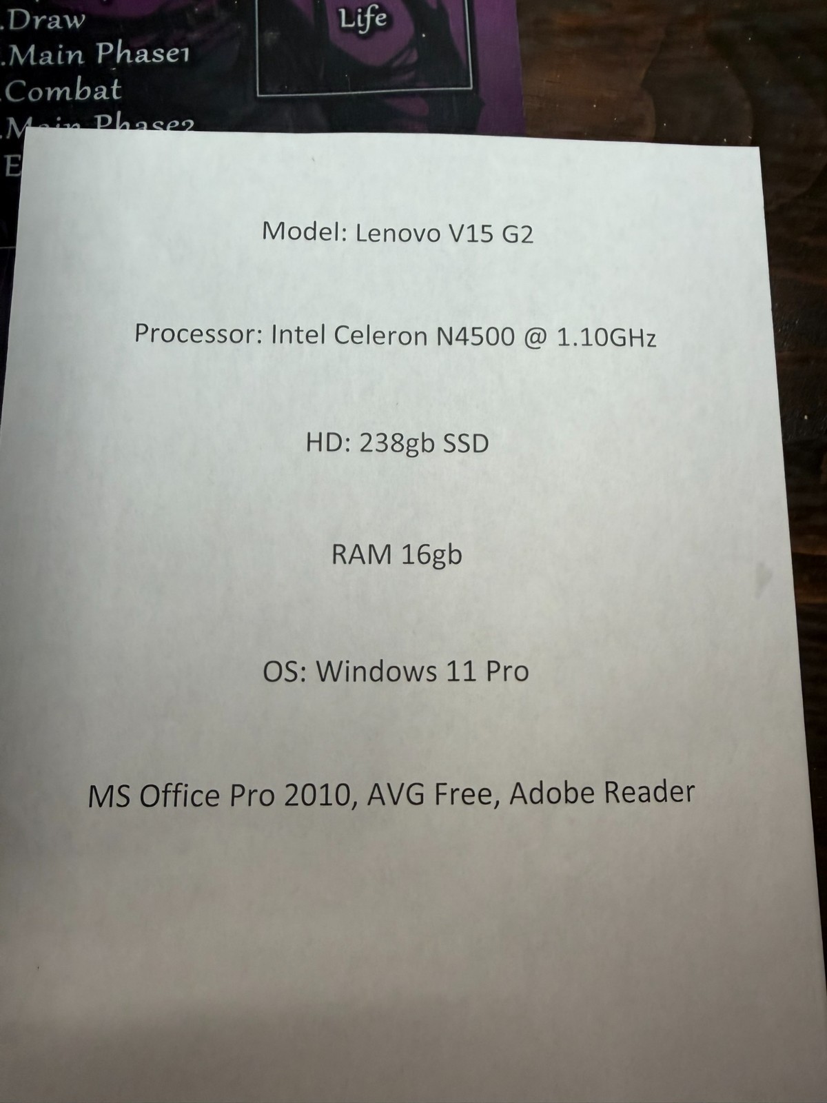 Lenovo V15 G2 15.6in N4500 16GB RAM 238GB SSD Win11 Pro, Office 2010