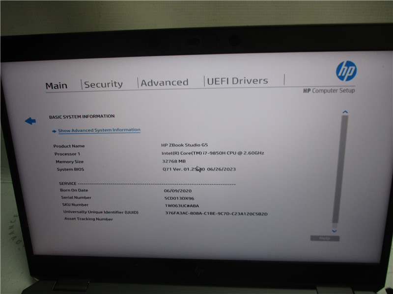 HP ZBook Studio G5 Laptop i7-9850H 2.6GHz 32GB 512GB SSD Win 10 Pro COA