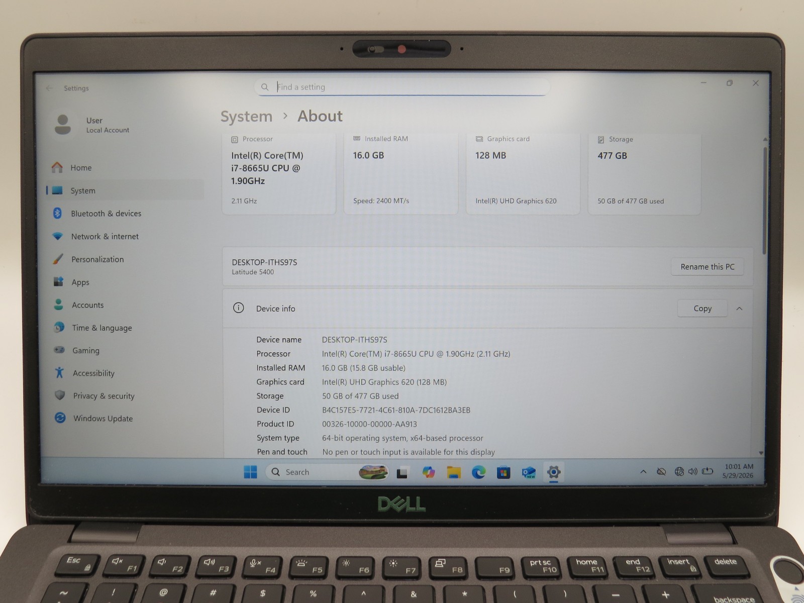 Dell Latitude 5400 | i7-8665U @ 2.1GHz | 16GB DDR4 | 512GB m2 | Win 11