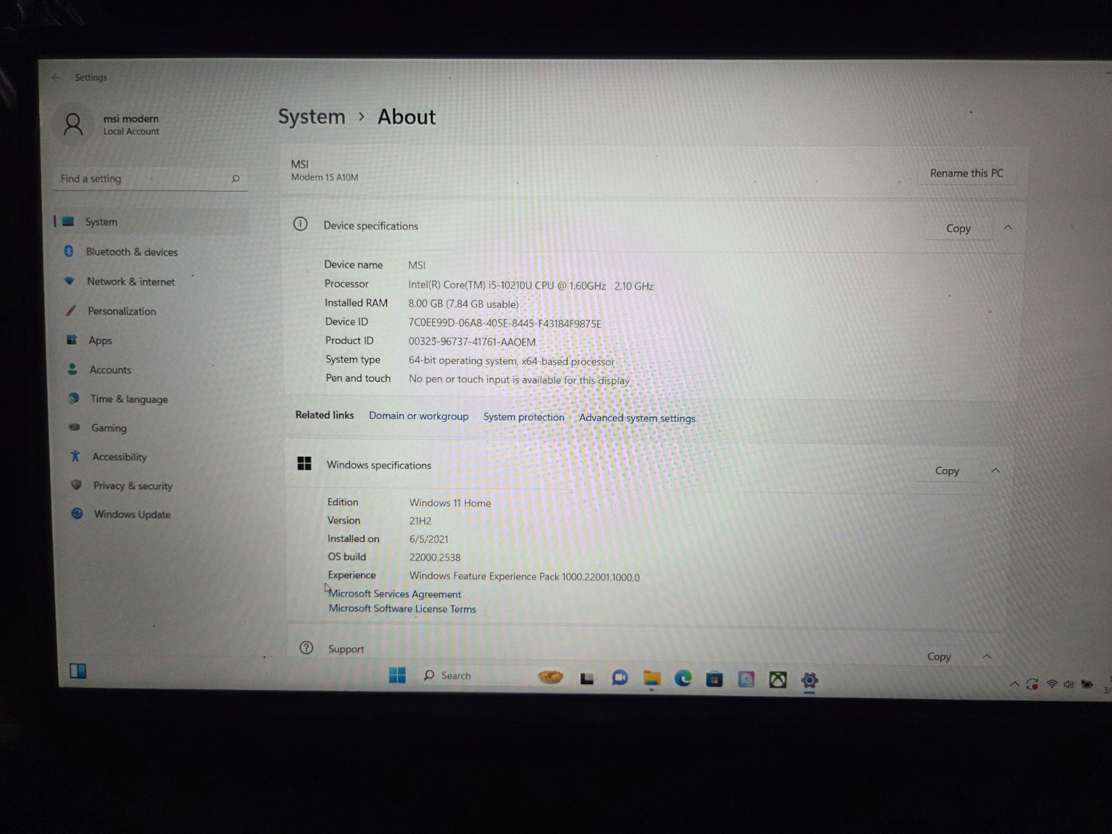 MSI Modern 15 (MS-1551) Intel Core i5-10210u 2.1GHz, 512GB SSD, 8GB RAM Laptop