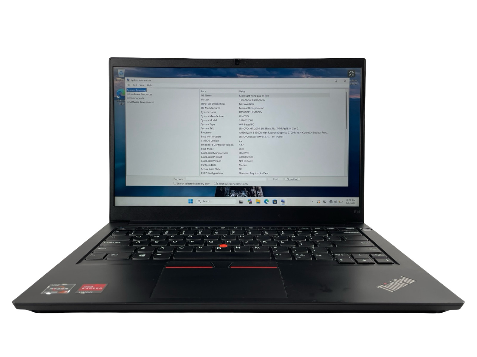 Lenovo ThinkPad E14 Gen2 AMD RYZEN 3 4300U 2.7GHz 12GB 128GB NVME W11P