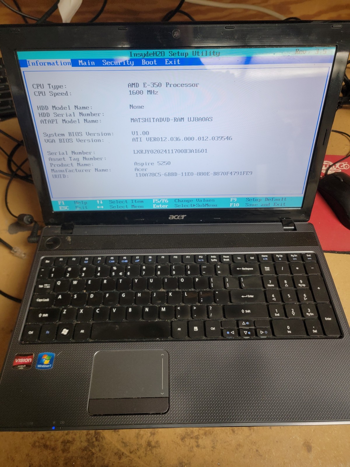 Acer Aspire 5250-BZ853 Laptop -AMD E-350 6GB – NO HDD – NO BATTERY – FOR PARTS