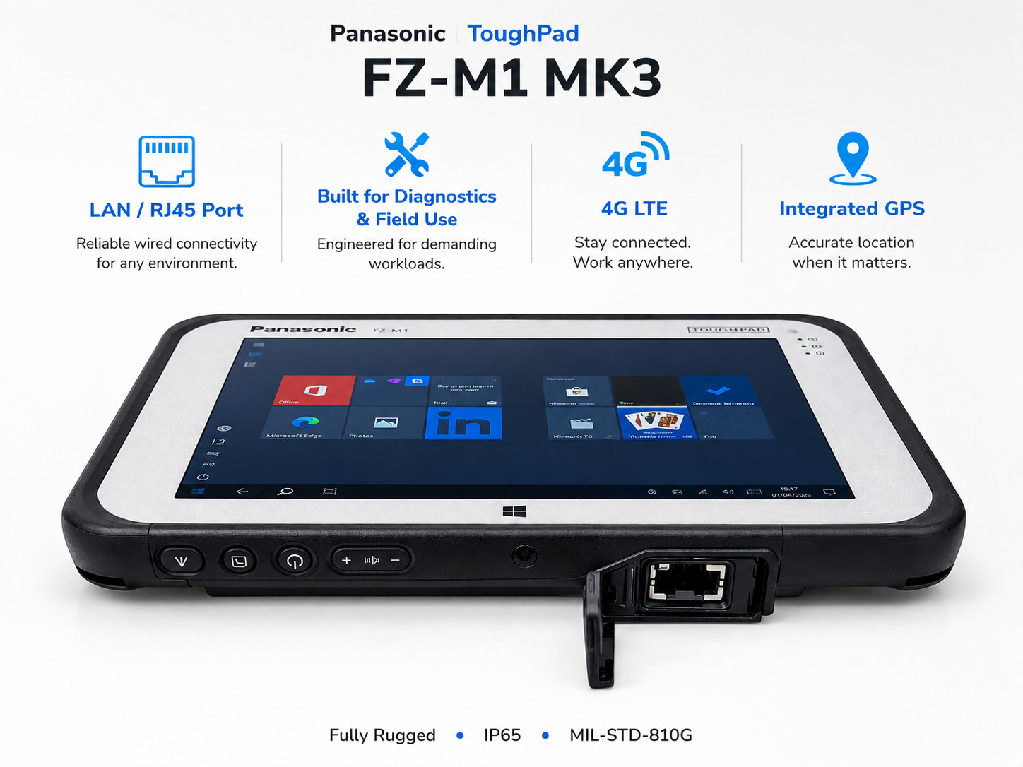 Panasonic ToughPad FZ-M1 MK3 I5 1.2GHz Win 10 8GB, 256GB Tablet LAN RJ45 4G GPS