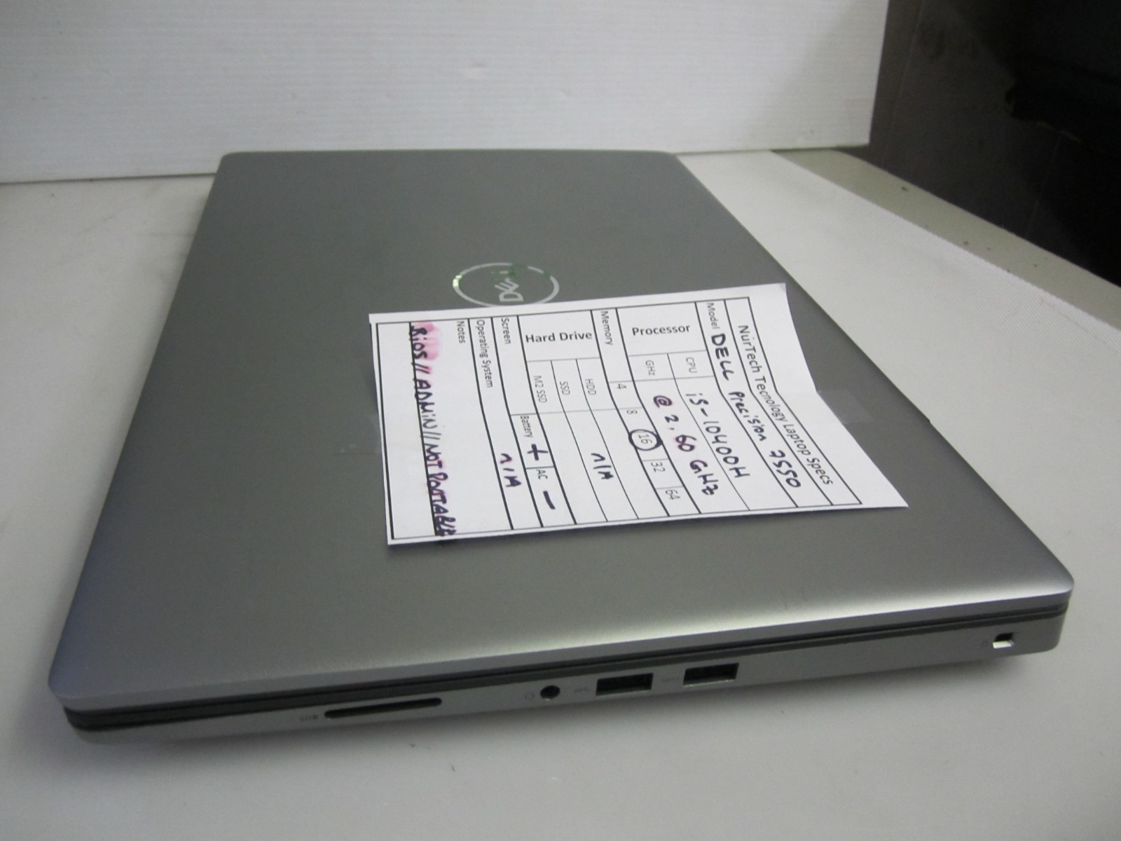 Dell Precision 7550 i5-10400H 2.60GHz 16GB NO HDD/AC/OS Laptop BIOS