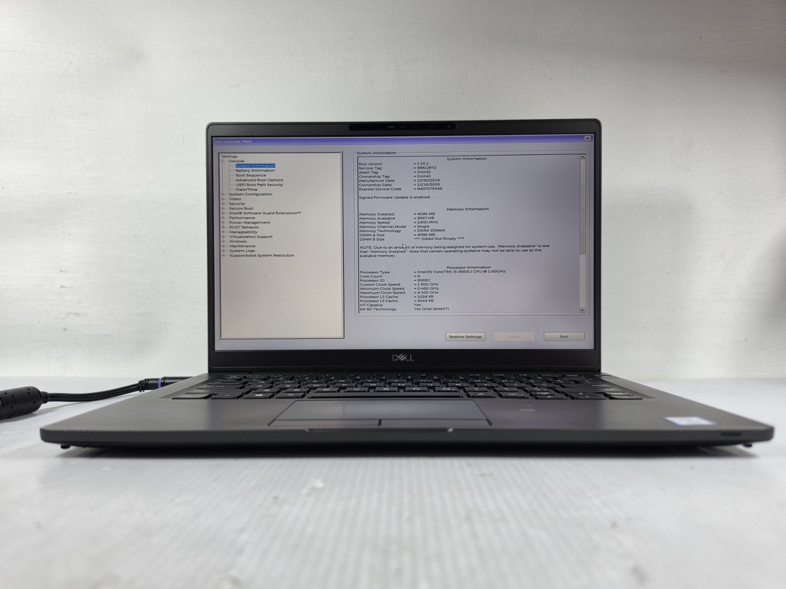Dell Latitude 7400 FHD Core i5 8365U 1.60GHz/ 4GB RAM NO HDD/BATTERY