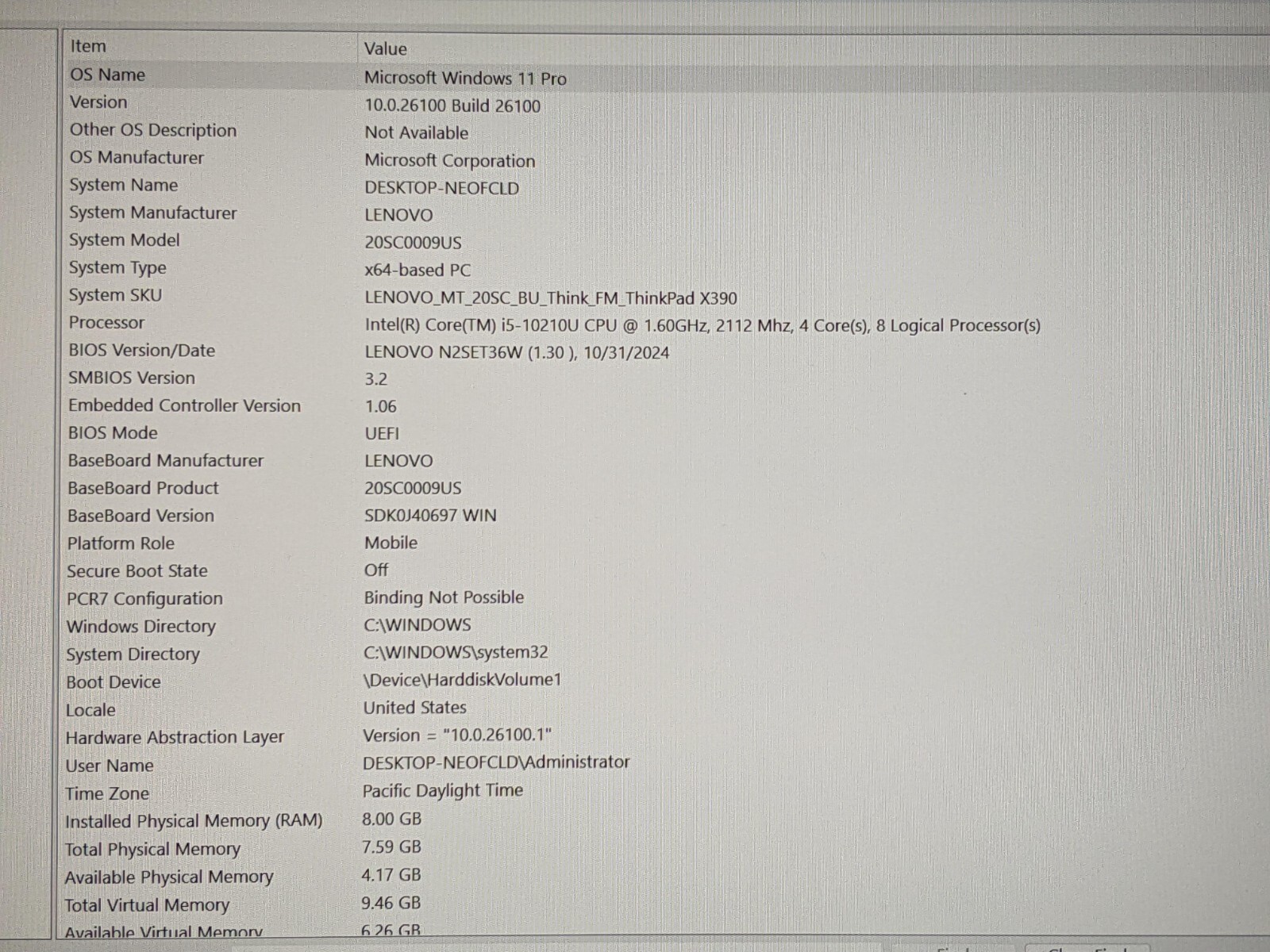 Lenovo ThinkPad X390 13.3″FHD i5-10210U 1.6GHz 8GB 256GB SSD Win 11 Pro +Charger