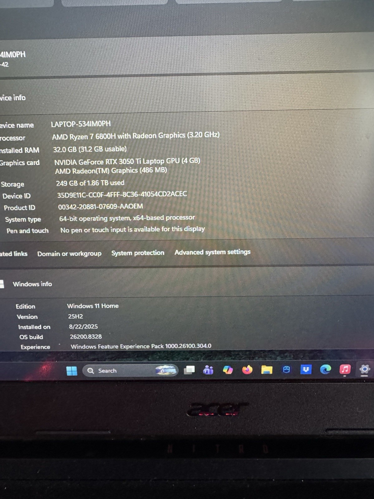 Acer Nitro 5 17.3″ Gaming Laptop Ryzen 7 6800H 32GB 2TB SSD RTX 3050 Ti