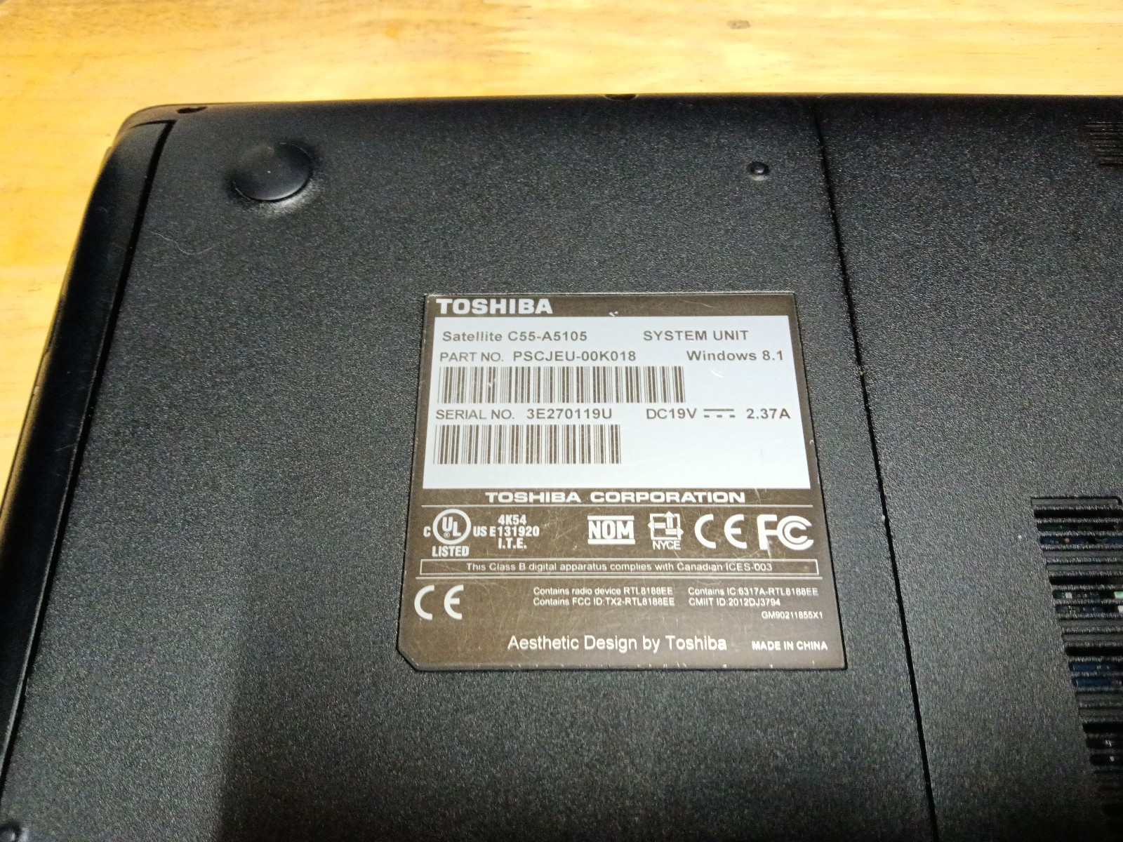 Toshiba C55-A5105/Celeron N2820 2.13ghz/4gb/320gb/Windows 10 Home/Webcam/BT/15.6