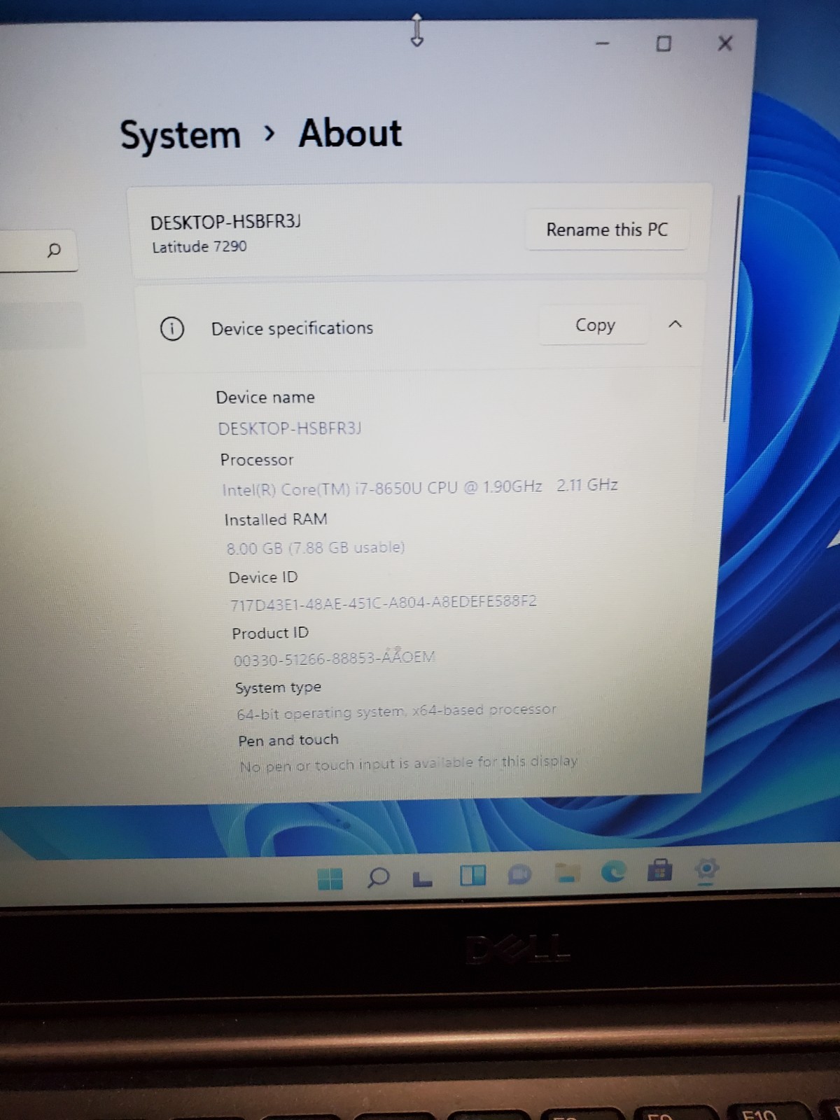 Dell Latitude 7290 12.5” i7-8650U 1.9GHz 8GB 256GB SSD Win11 NO BATTERY! #69