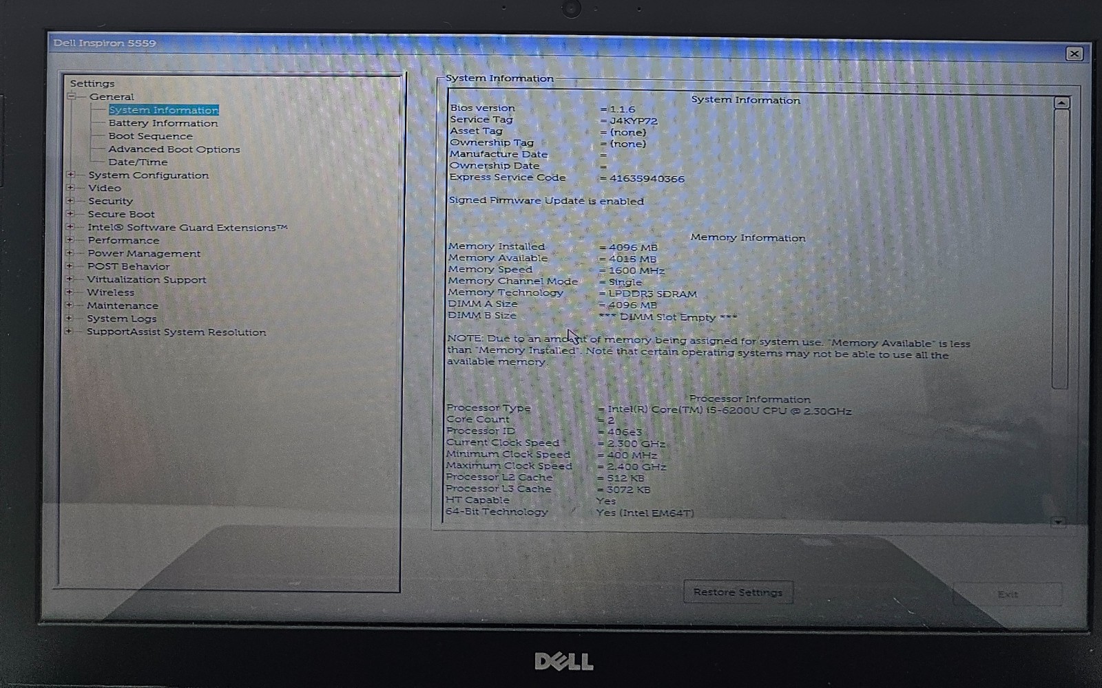 Dell Inspiron 5559 15.6″ Laptop Intel Core i5-6200U 4GB Ram No HD/OS (FL)