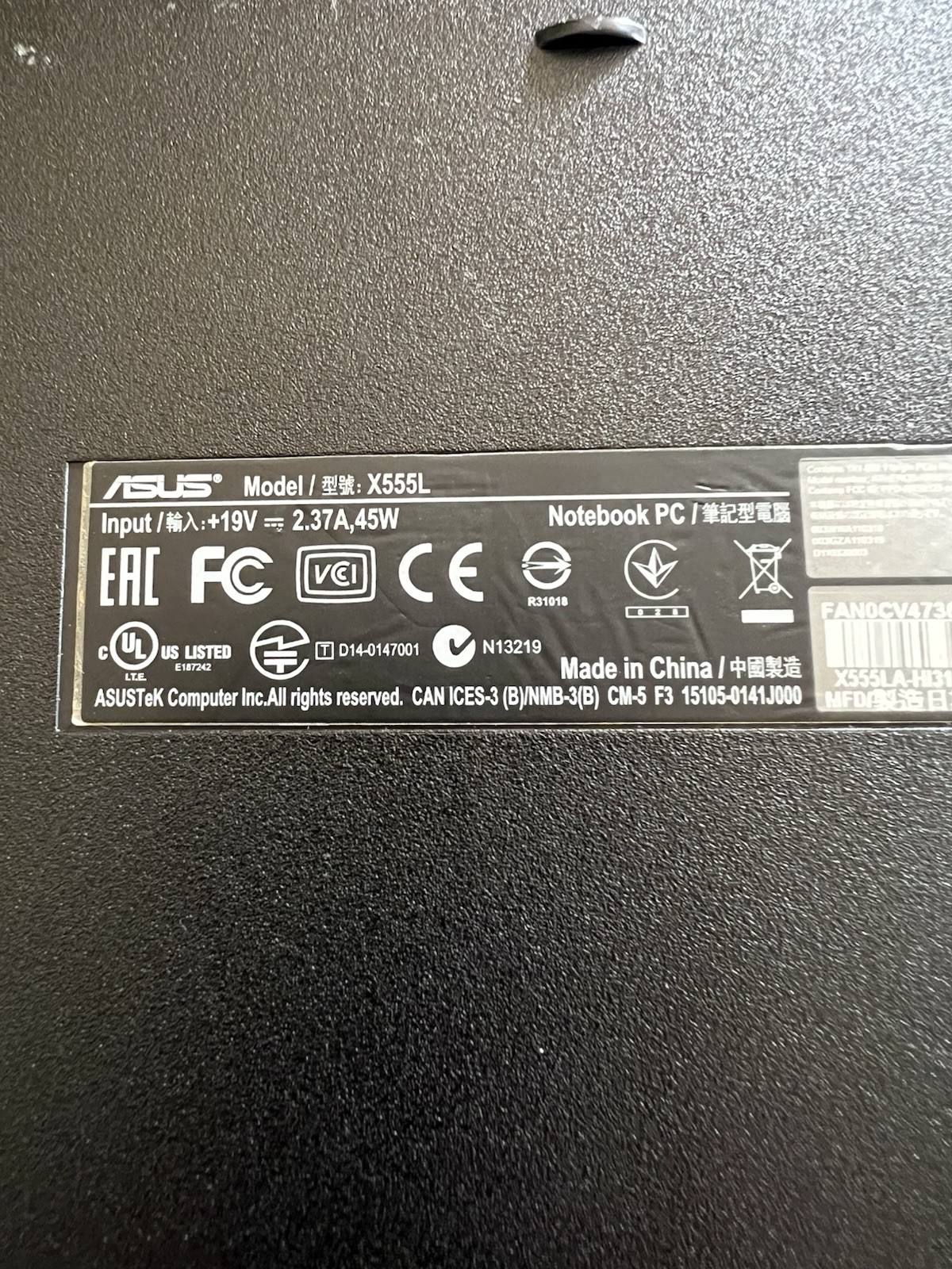 ASUS X555L Laptop Working – With Charger (Battery Needed Read Desc)