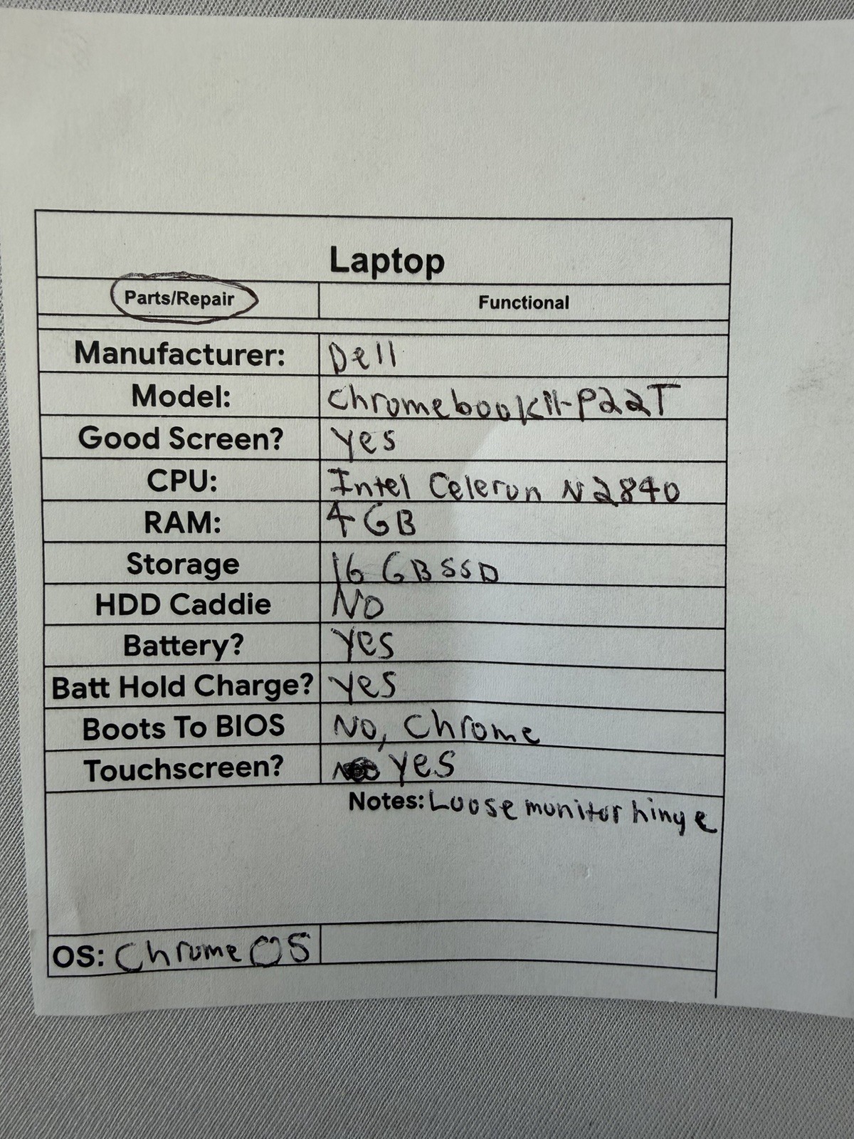 Dell Chromebook 11-P22T Laptop – Good Screen – Intel Celeron N2840 – Read Des