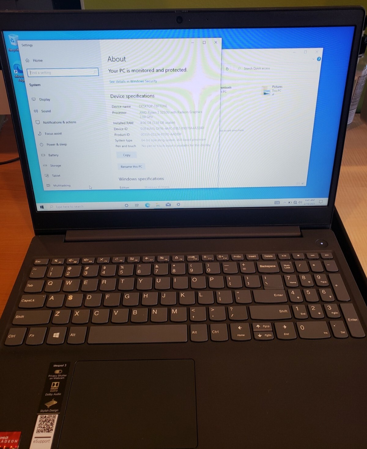 Lenovo L340-15API 15″ AMD Ryzen3 4GB128GB SSD Laptop- Platinum Gray. No charger
