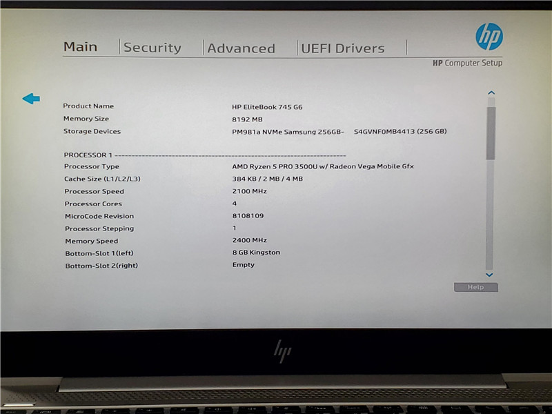 HP EliteBook 745 G6 Laptop Ryzen 5 Pro 3500U 8GB 256GB SSD Win 10 COA Grade C