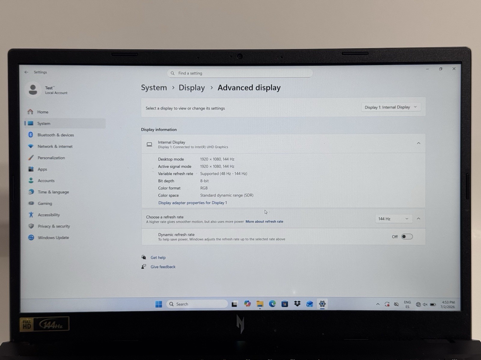 Acer Nitro V 15 165Hz FHD i5-13420H 16GB 512GB SSD RTX 4050 READ