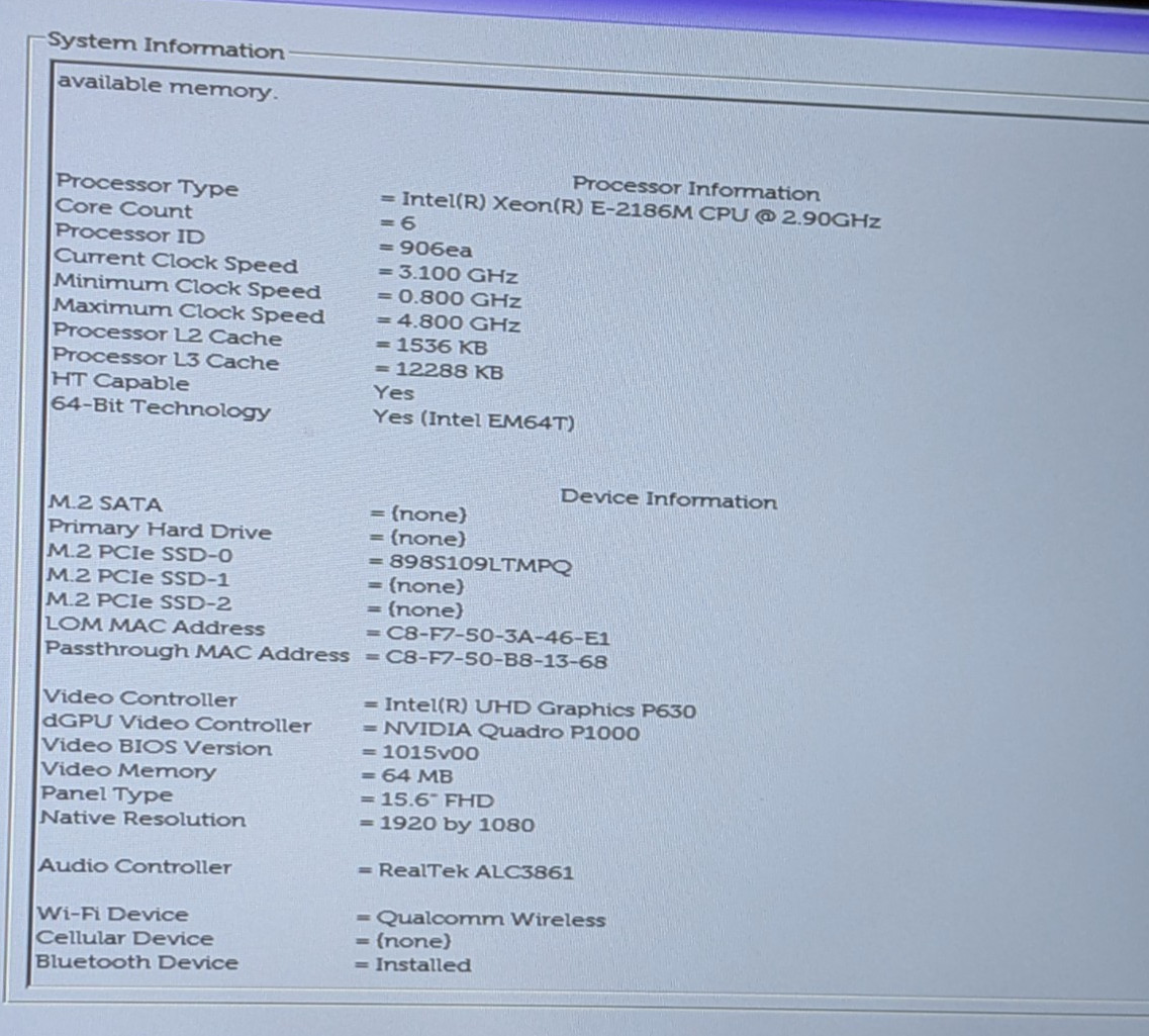 Dell Precision 7530 15.6″ Intel Xeon E-2186M 2.90GHz 16GB 512GB SSD W11P 1YB82X2