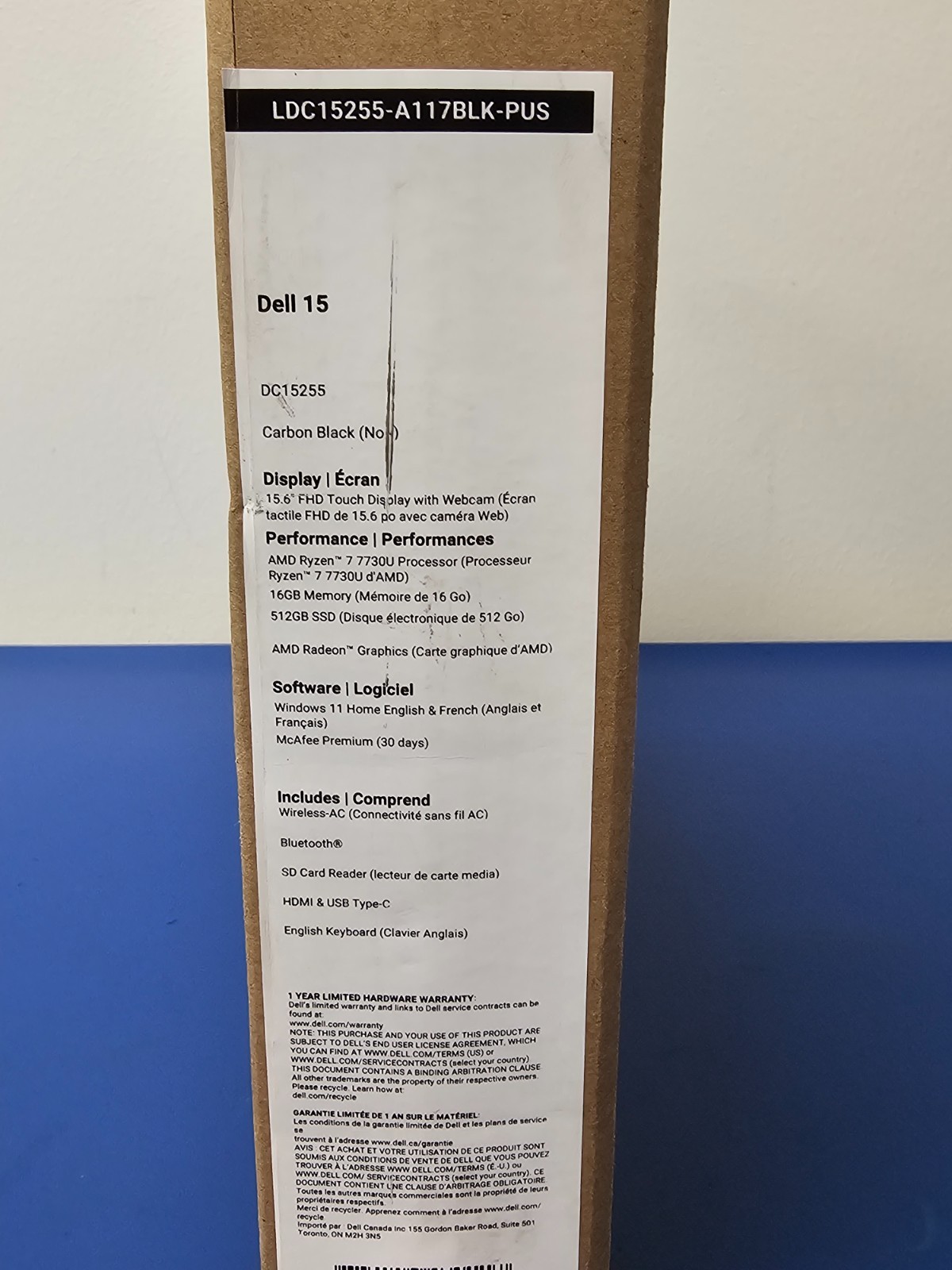 DELL 15 DC15255 G8MK9, AMD Ryzen 7 7730U, 2.00 GHz, 16 GB RAM 512 GB NVMe SSD