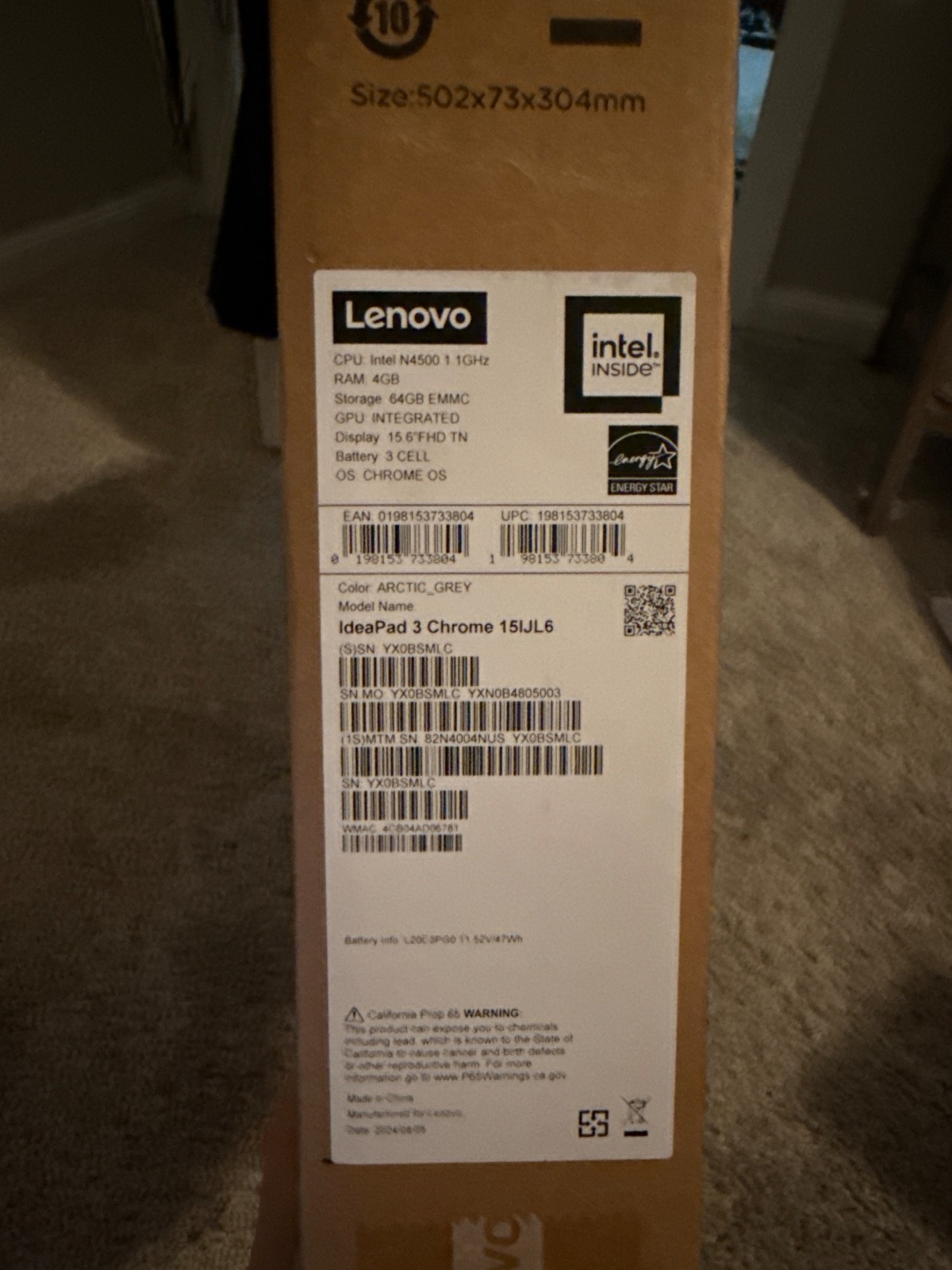 Lenovo Chromebook Laptop IdeaPad3- 64gb emmc, 15.6 display