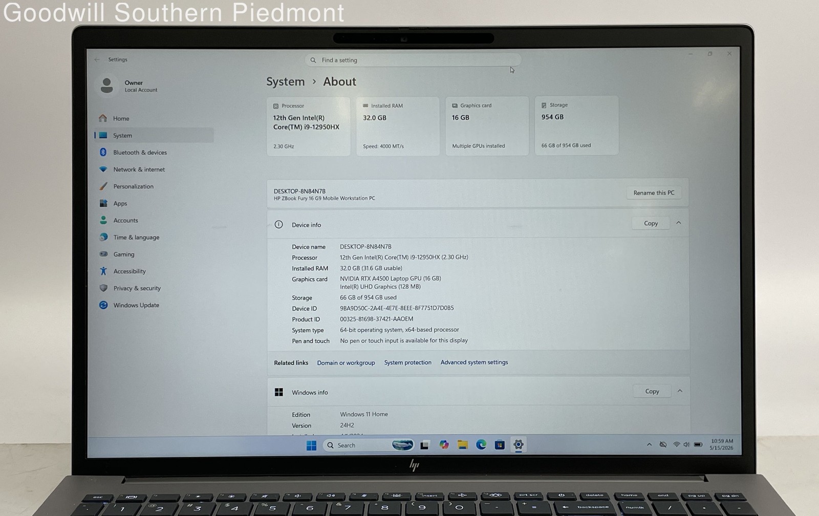 HP ZBook Fury 16 G9 Intel Core i9-12950HX 32GB RAM 1TB SSD Win 11 RTX A4500