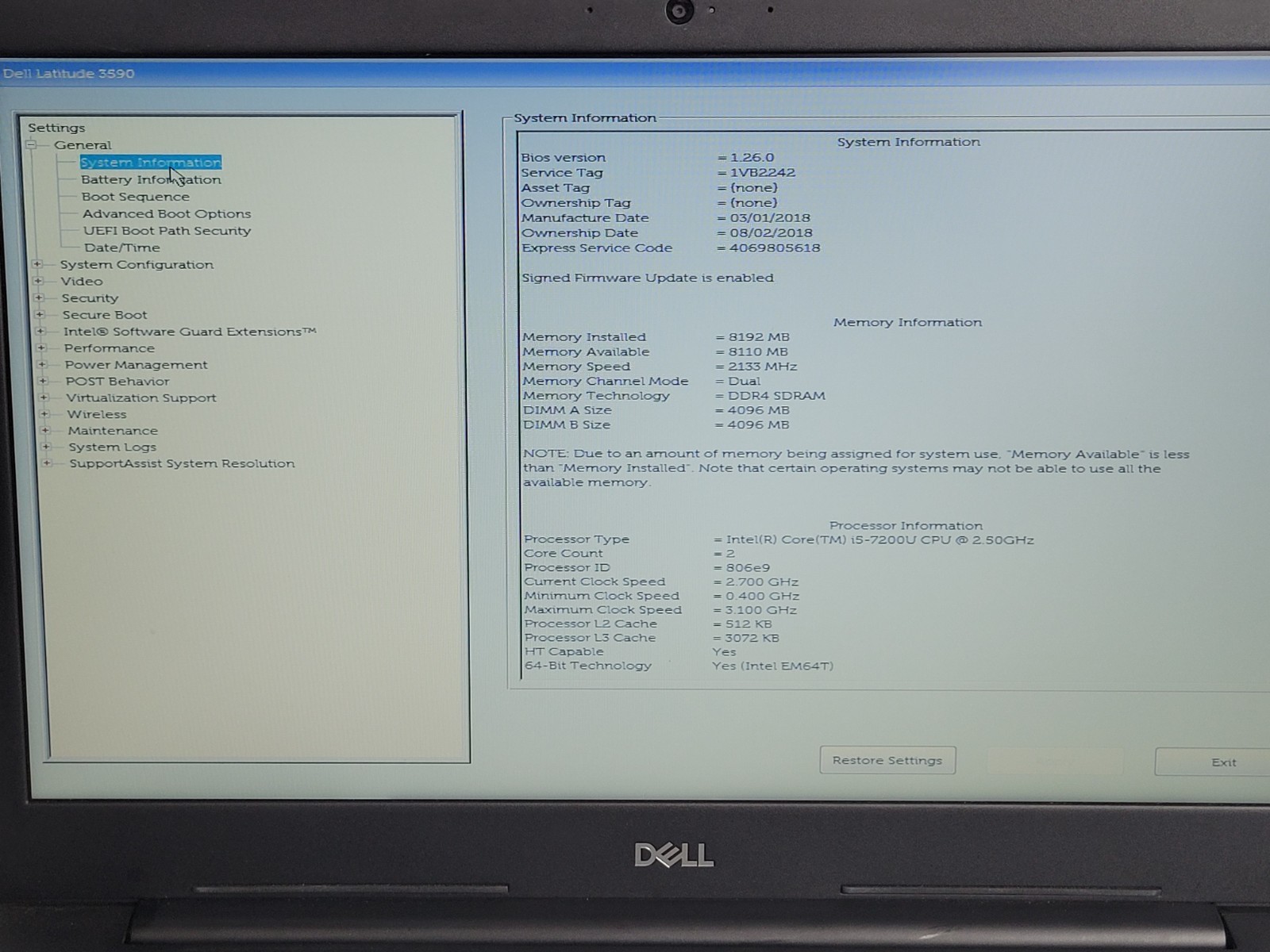 Dell Latitude 3590 15″ Intel Core i5-7200U 2.5GHz 8GB 128GB SSD Win11 Laptop