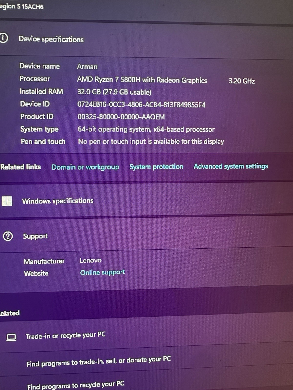 Lenovo Legion 5 15ACH6
