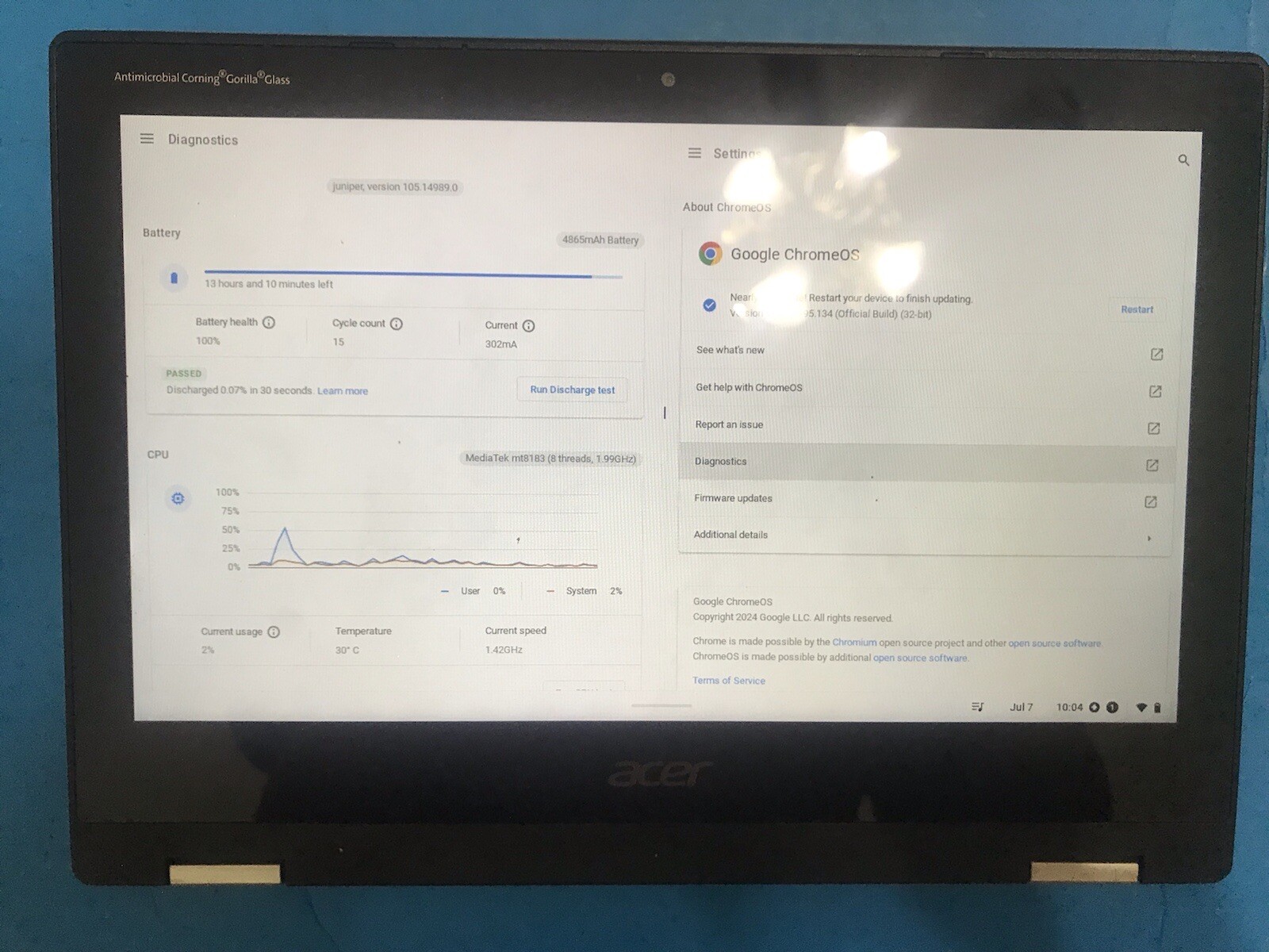 Very good acer chromebook spin 311 CP311-3H-k23x, convertible, 11.6″ touchscreen