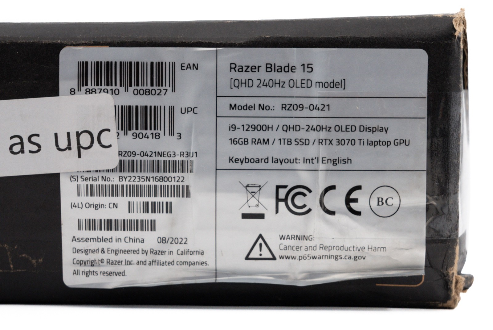 Razer Blade 15 Gaming Laptop – i9-12900H RTX 3070 Ti 16GB RAM 1TB SSD – NEW OB