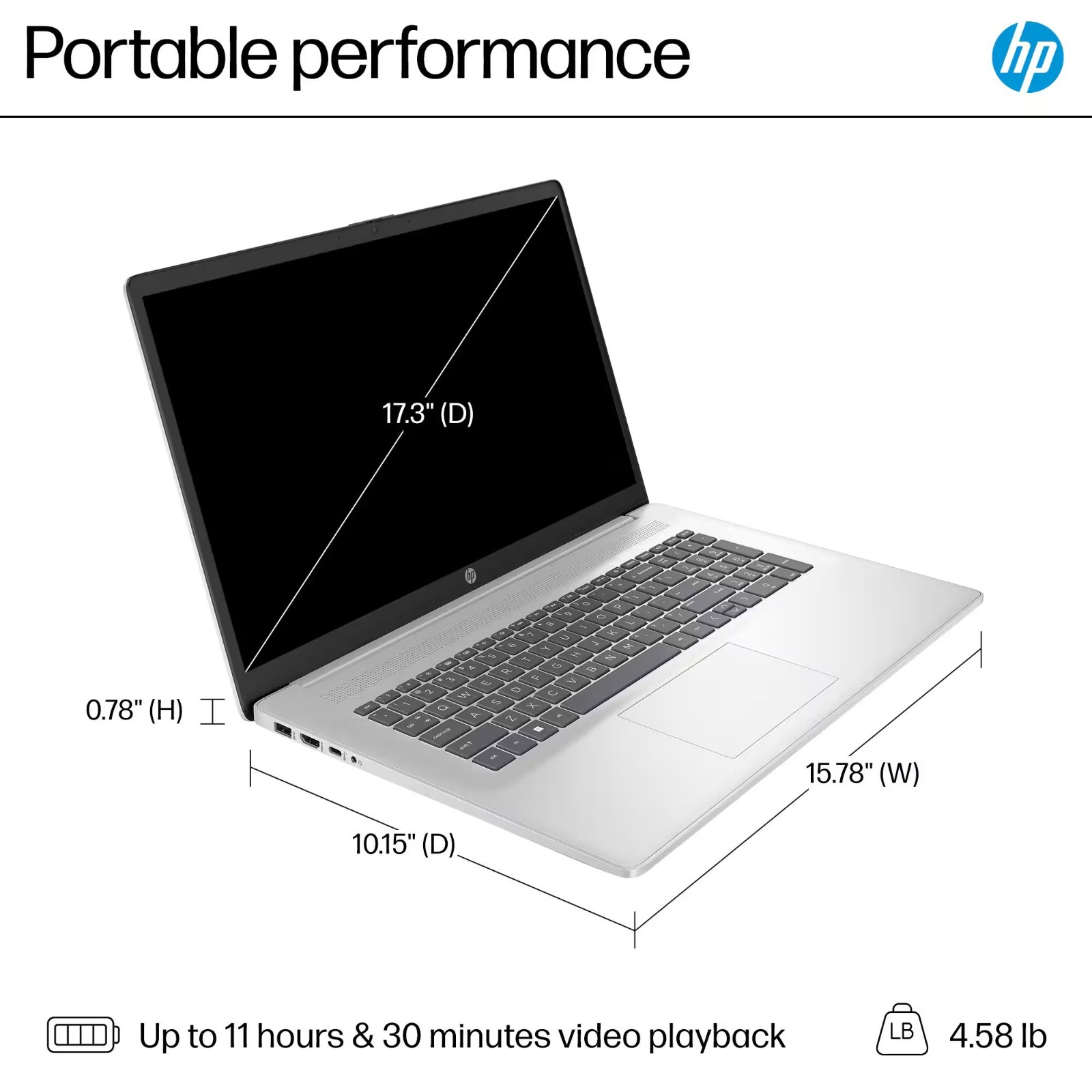 HP Laptop Computer HD+ 17.3″ Office 4-Core Ryzen 3 7320U 8GB RAM & Up to 1TB SSD