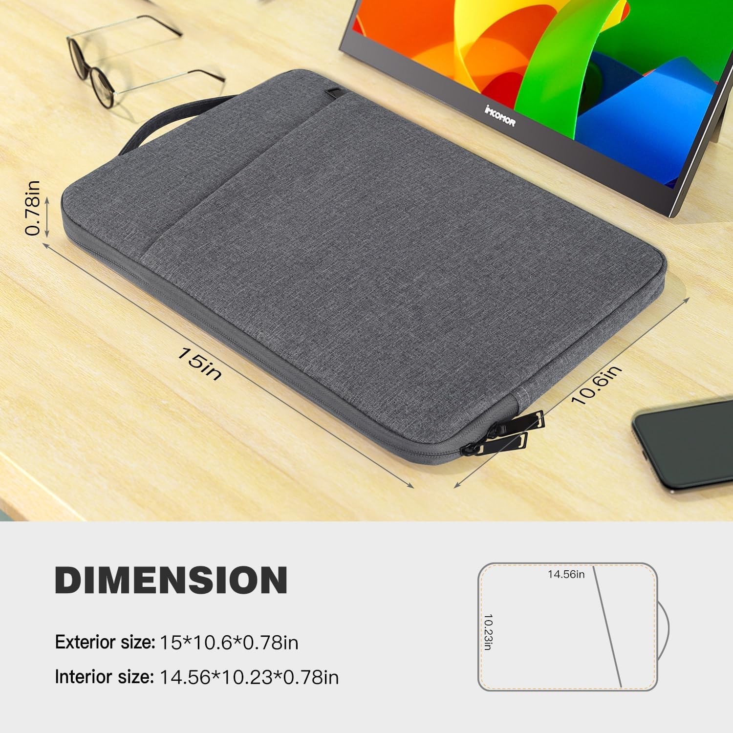 Protective Sleeve for 15.6 Inch Portable Monitors, Carrying Case for ForHelp KYY