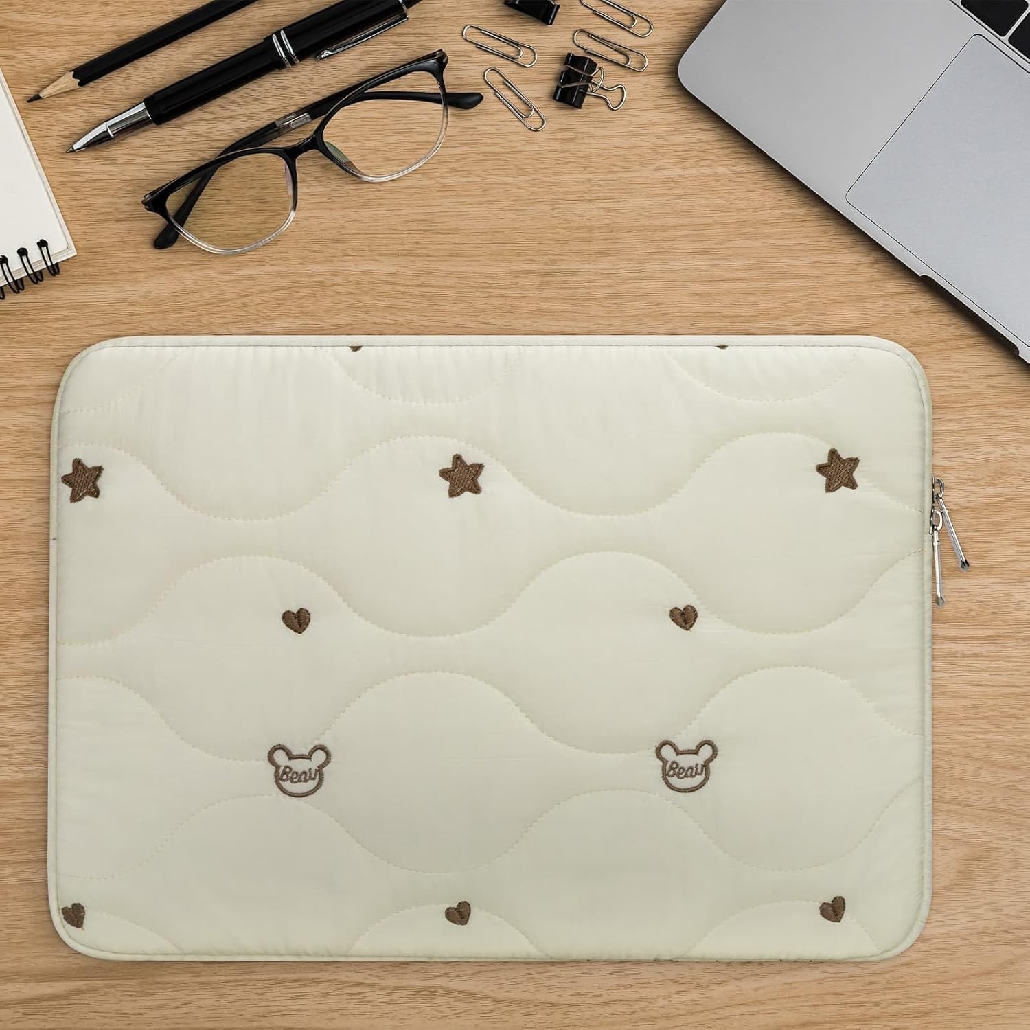 13 14 Inch Laptop Sleeve, Water-Repellent Cover for MacBook Air 13/Pro 14, Beige