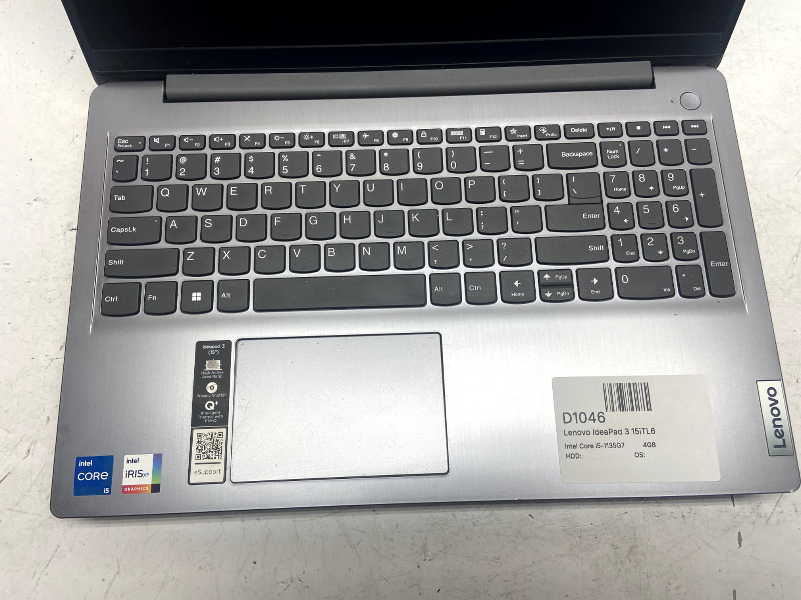 Lenovo IdeaPad 3 15iTL6 Intel Core i5-1135G7 4GB NO HDD READ