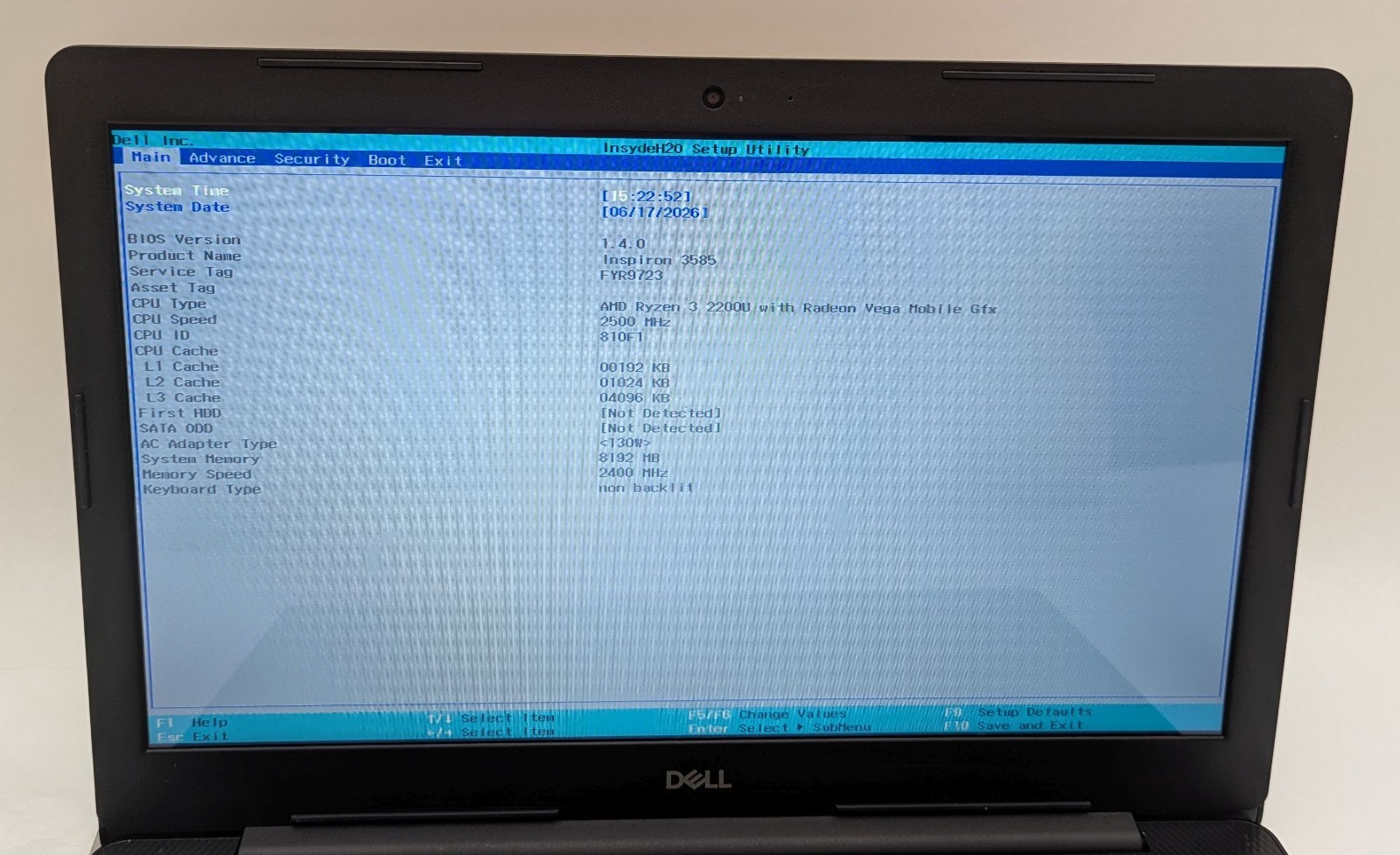 Incomplete Dell Inspiron 3585 15.6″ Touch Laptop Ryzen 3 2200U 2.50GHz 8GB RAM