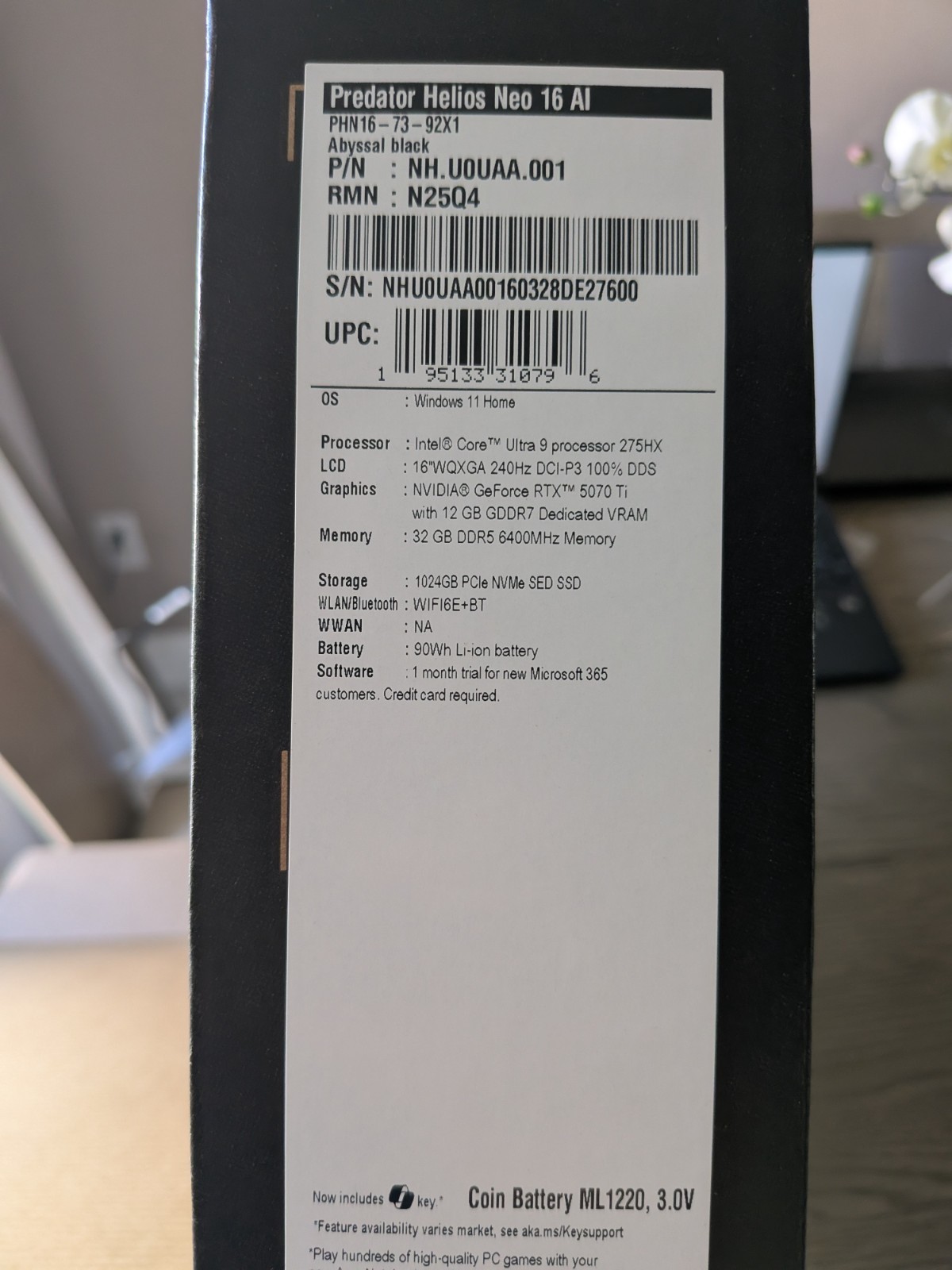 Acer Predator Helios Neo 16 Laptop 16″ WQXGA RTX 5070Ti 32GB 1TB SSD