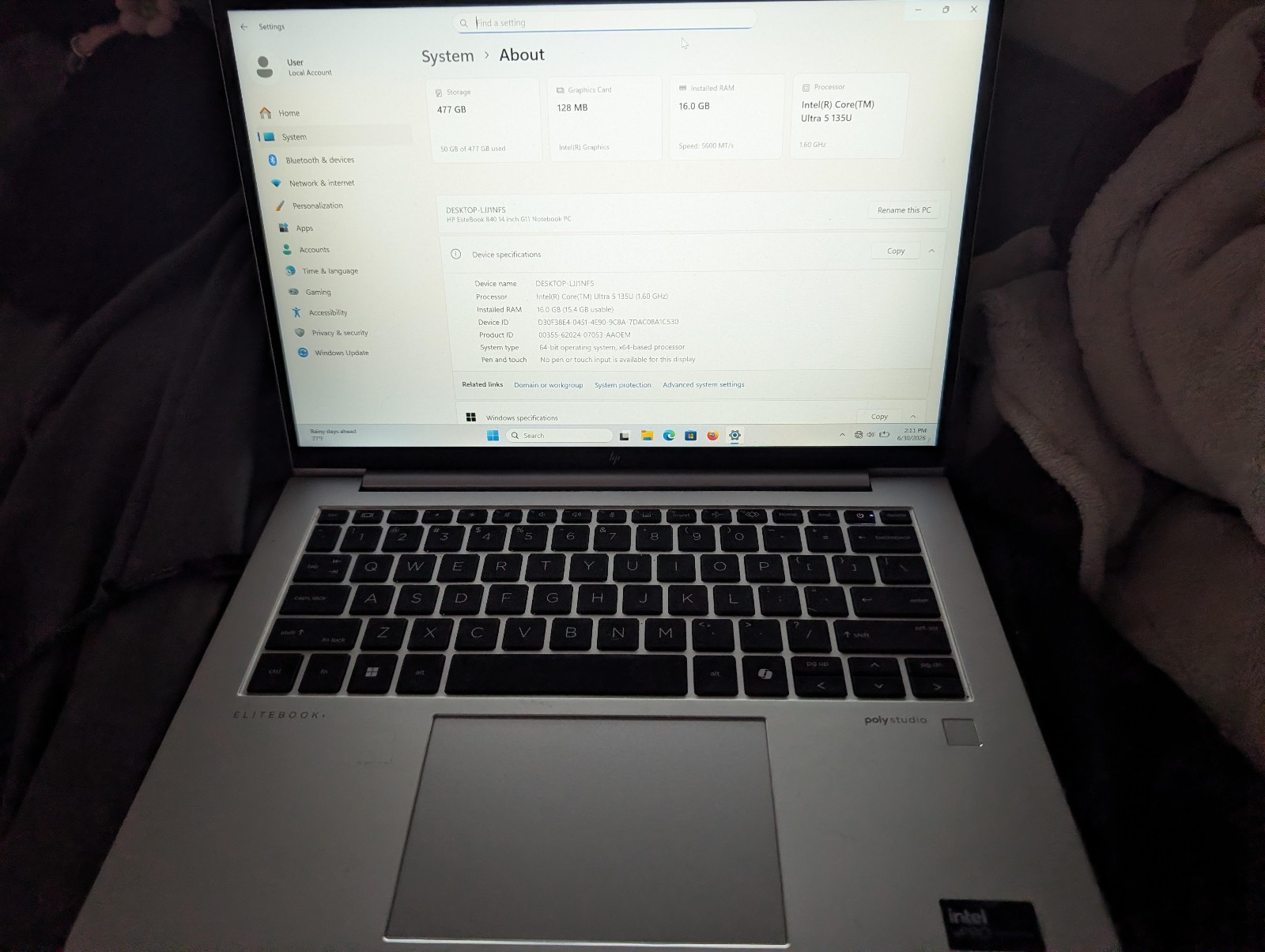 HP Elitebook 840 G11 14 FHD+ 1.6 GHz U5-135U 16GB 512GB SSD – GOOD