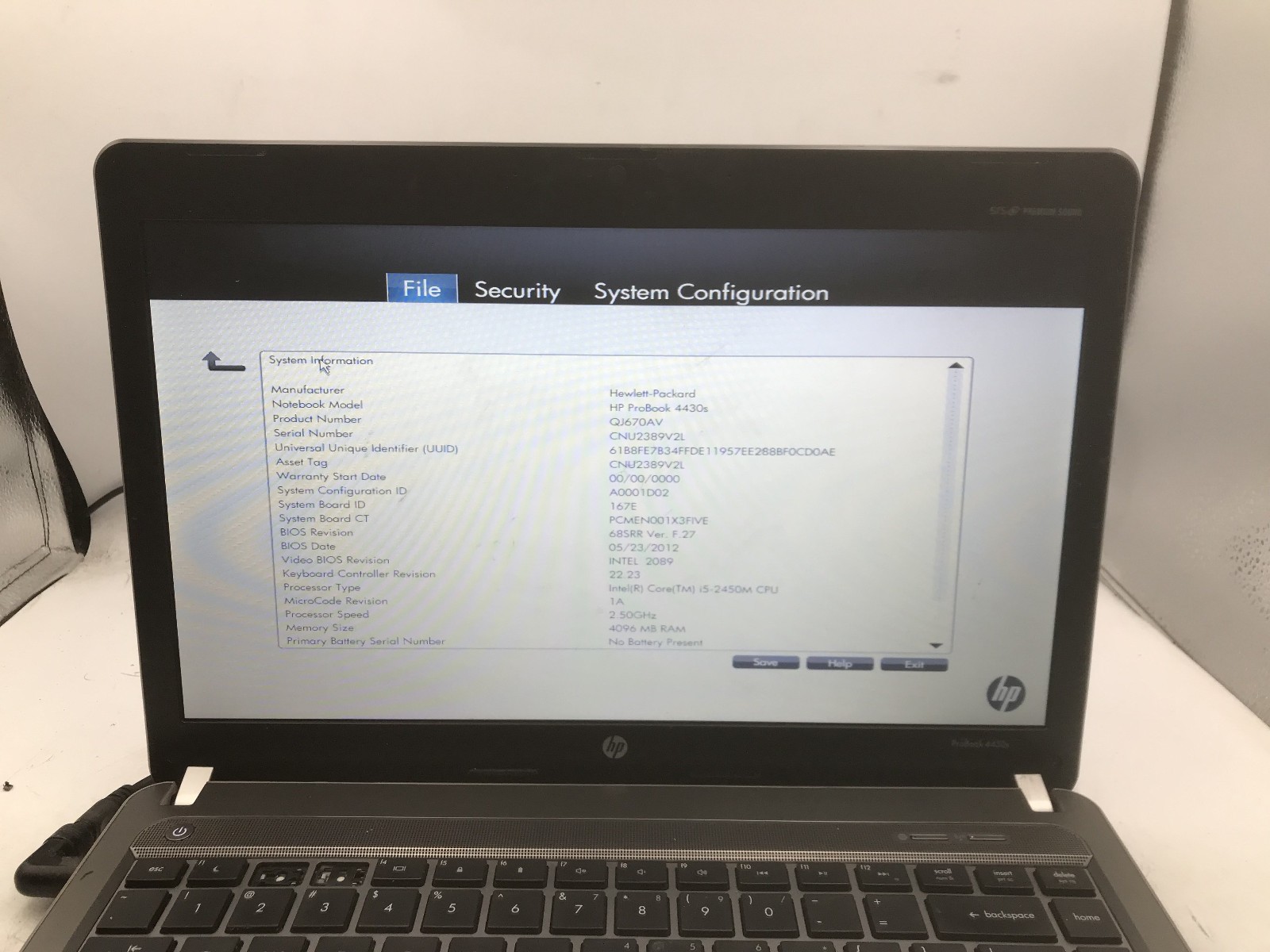 HP PROBOOK 4430s – BOOTS TO BIOS – INTEL I5 2450M – 4GB RAM -READ DESCRIPTION-BB