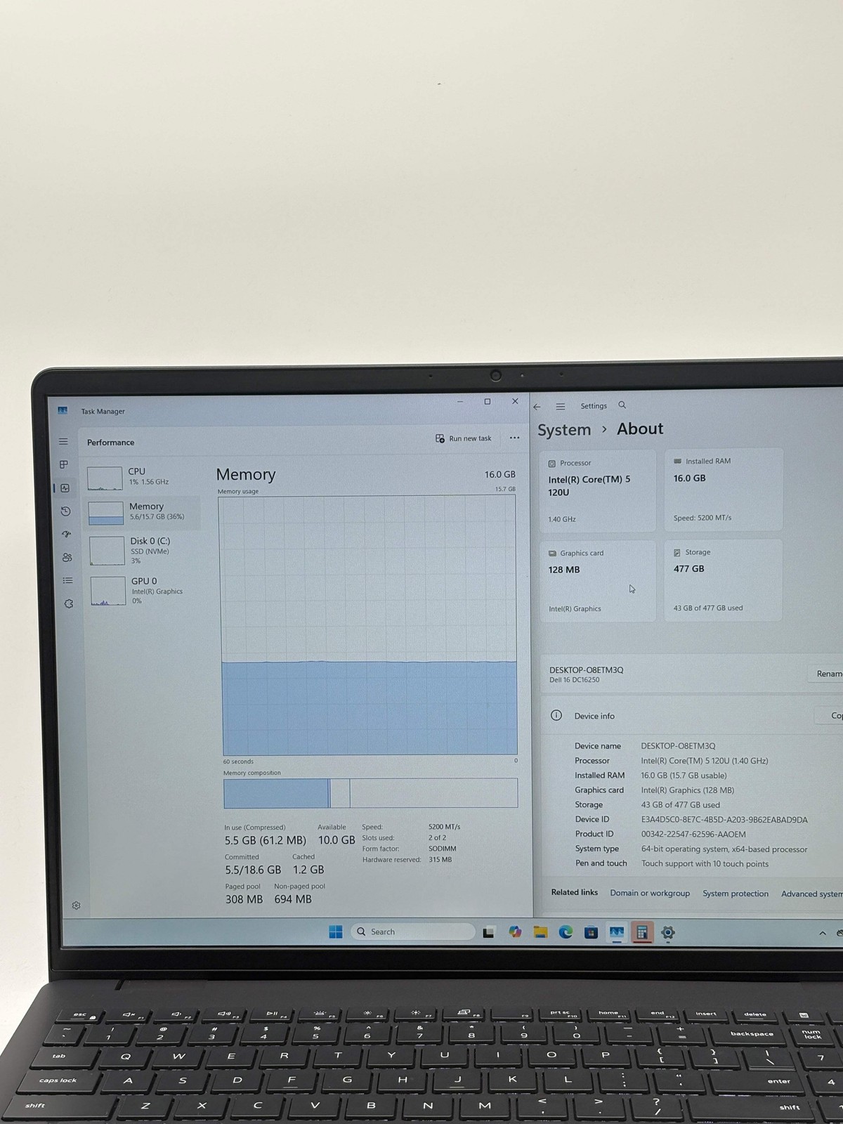 Dell Pro 16 DC16250 touch Intel Core i5 120U 16GB RAM 512GB w/Charger