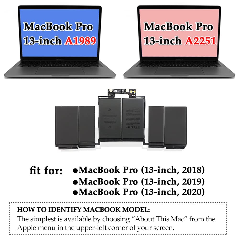 ANTIEE A1989 A1964 Laptop Battery for MacBook Pro 13 Inch A1989 (Mid 2018 2019)