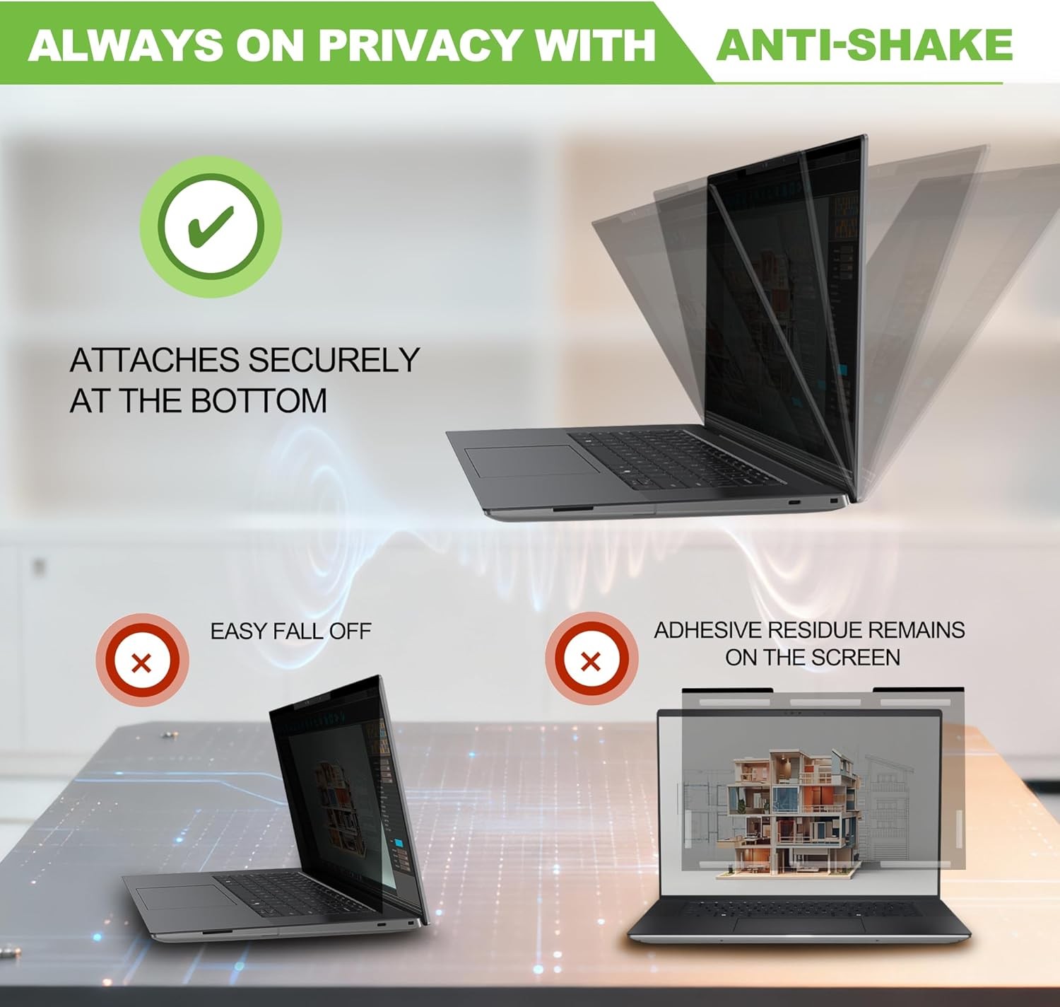 Magnetic Laptop Privacy Screen 16 inch for 16:10 Computer Monitor, Removable Ant