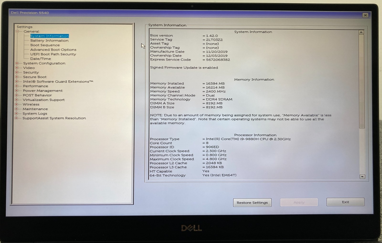 Dell Precision 5540 15.6″ Touch Laptop i9-9880H 16GB RAM 512GB NVMe, As Is