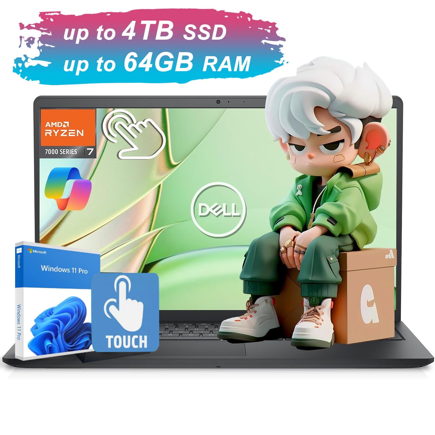 Dell Inspiron 15.6″Touch Laptop,8Core AMD Ryzen 7 7730U,UpTo 64GB 4TB SSD+W11P